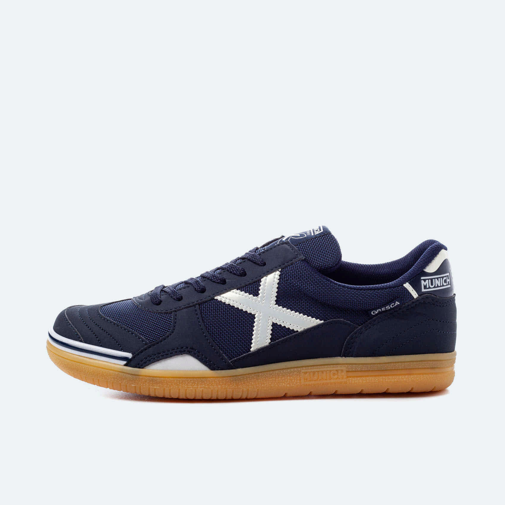 Chaussures de football en salle MUNICH GRESCA 13 Bleu Marine et Blanc 3/4