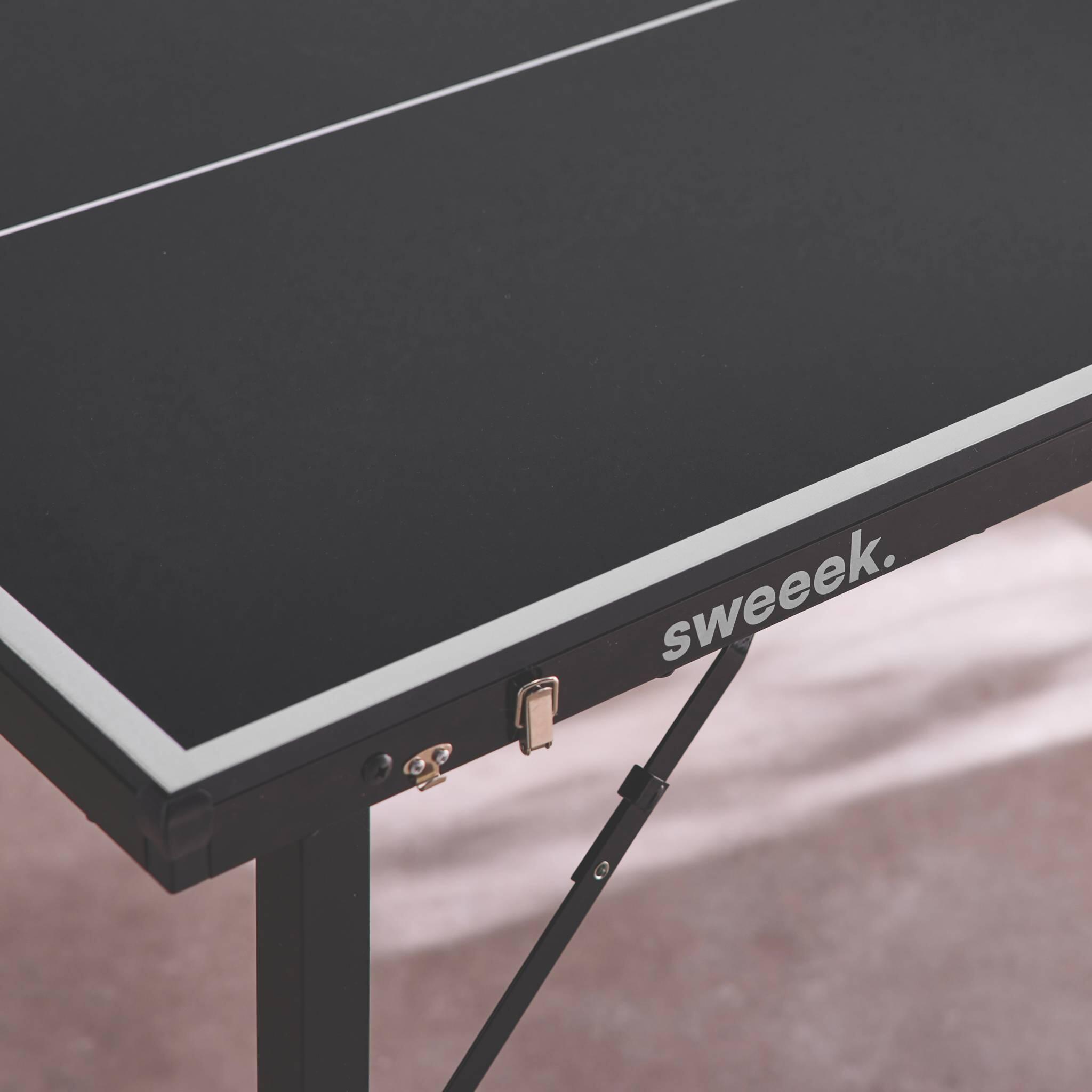 Mini mesa de ping pong interior plegable con 2 raquetas y 3 pelotas, 150cm, 5/5