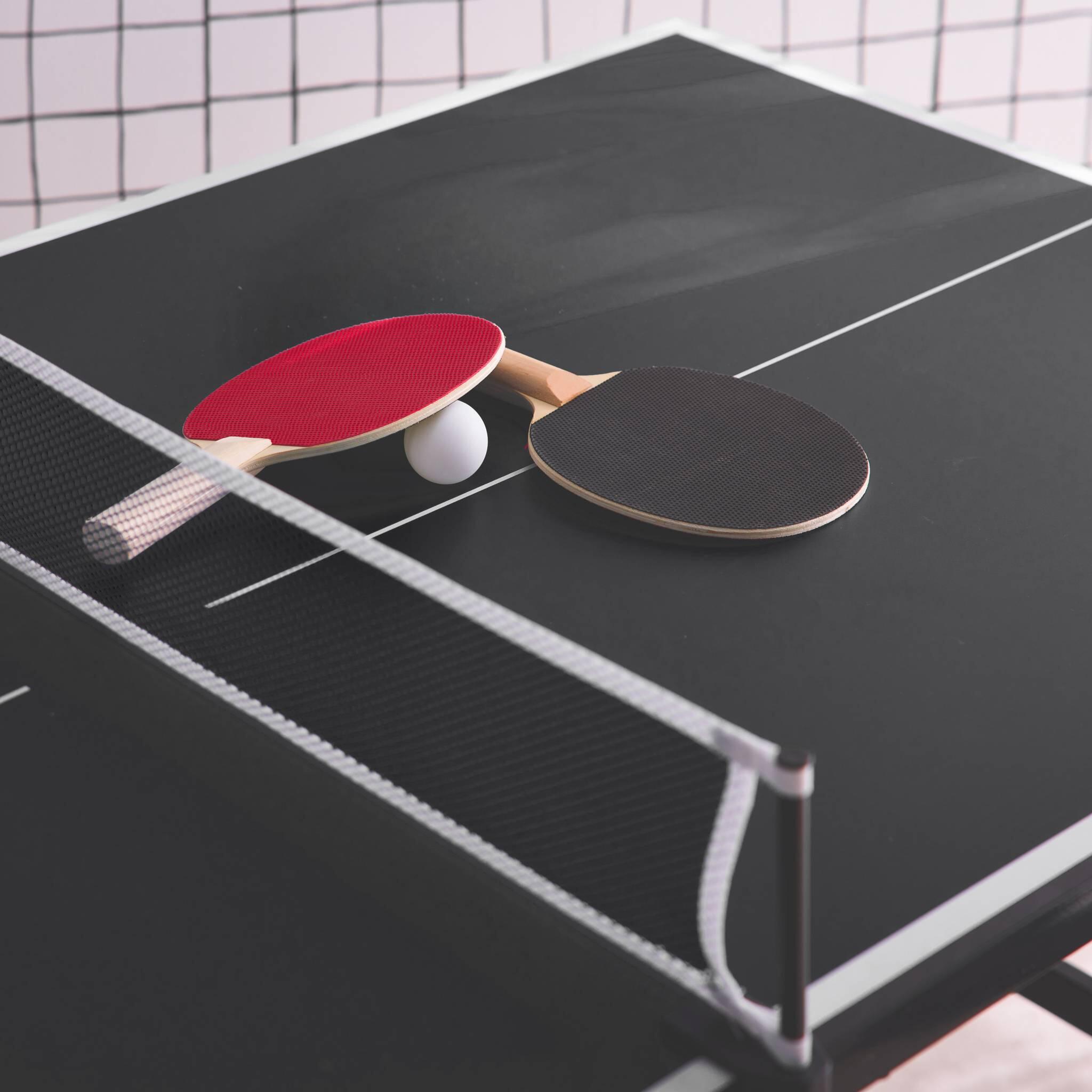 Mini mesa de ping pong interior plegable con 2 raquetas y 3 pelotas, 150cm, 3/5