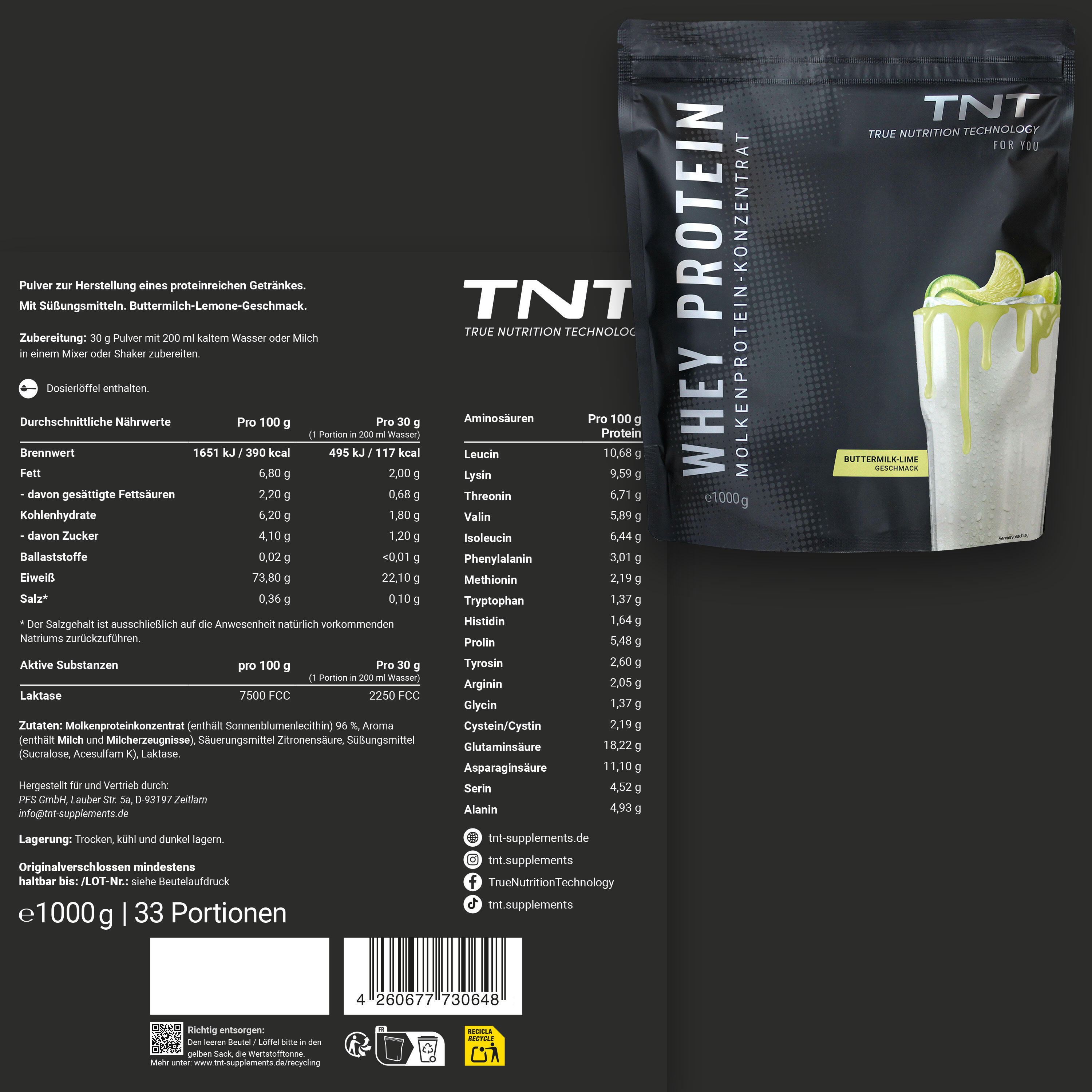 Whey Protein Konzentrat / Eiweißpulver - Buttermilk-Lime 2/7