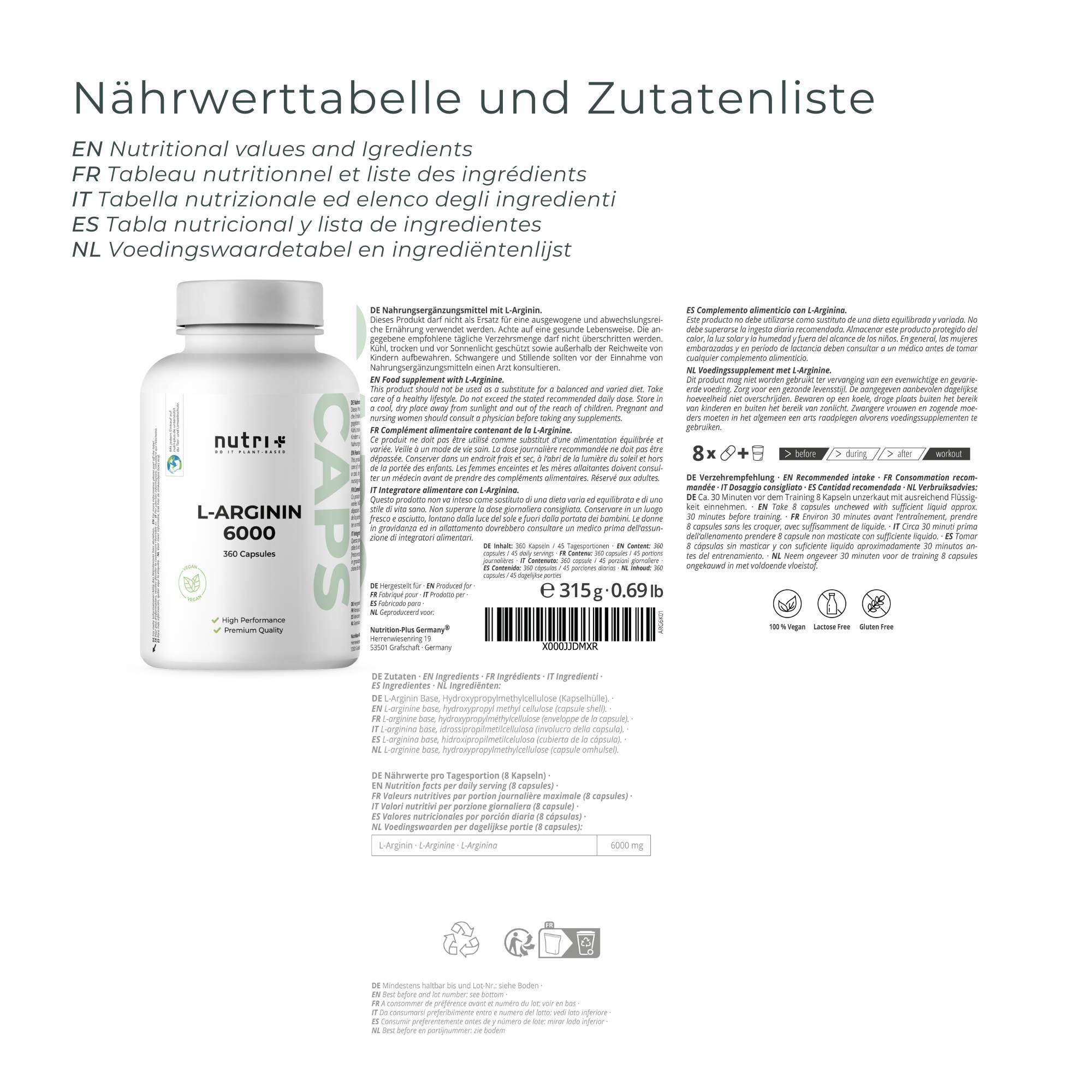 L-Arginin 6000 - 360 Kapseln 5/6