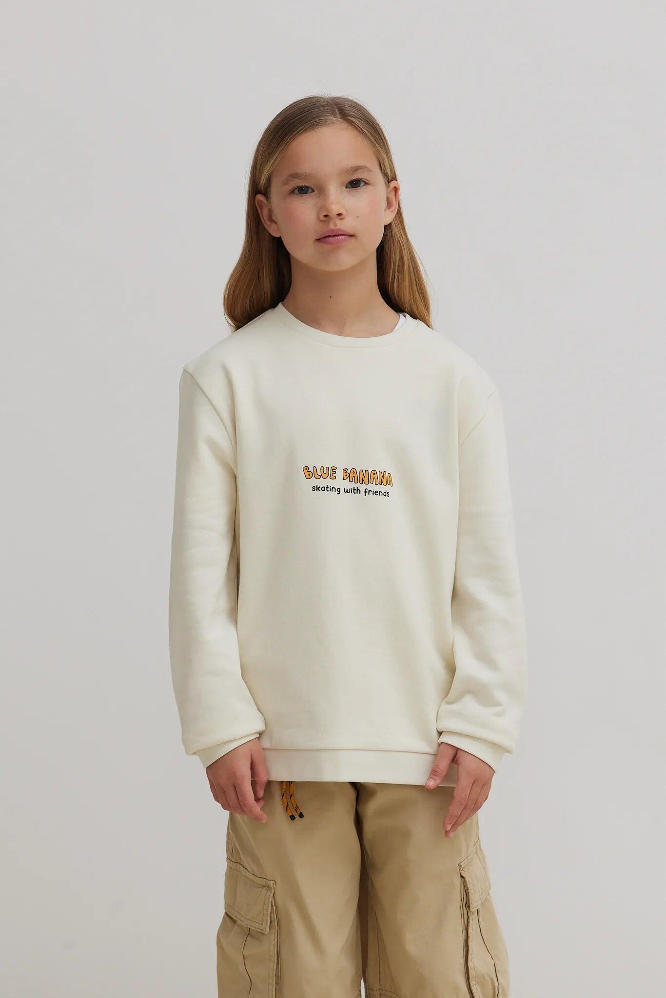 Sudadera Kids Blue Banana Blanco Roto de Algodón 100% Orgánico 1/4