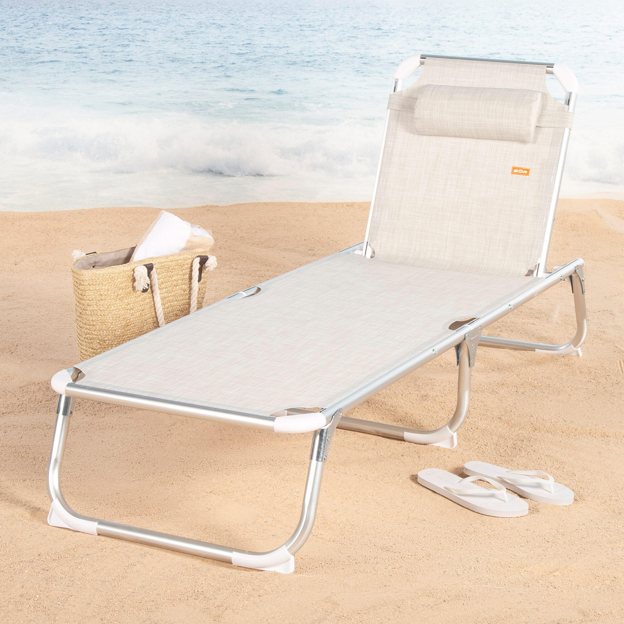 Transat de plage pliable Aktive 186x49x30 cm, charge max. 110 kg 5 positions 2/7