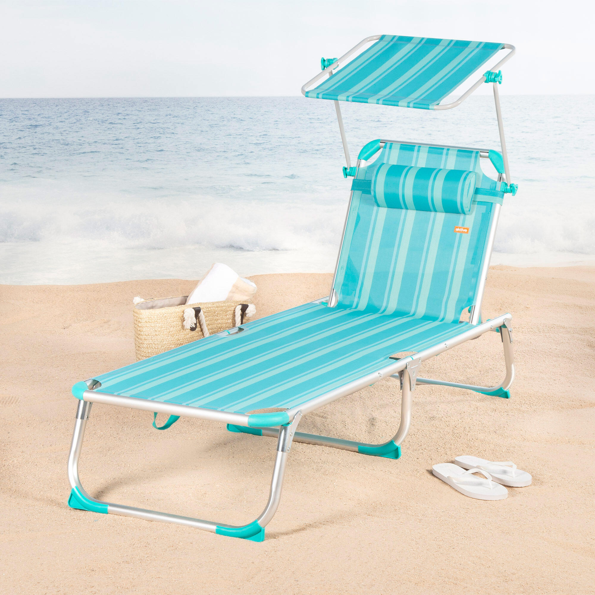 Transat de plage pliable Aktive 186x49x30 cm 110 kg 5 positions 2/7