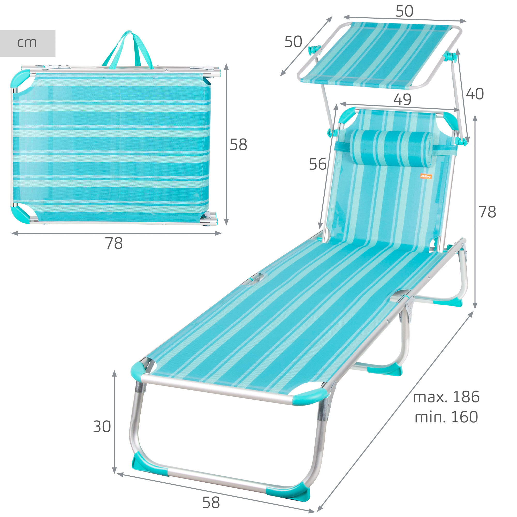 Transat de plage pliable Aktive 186x49x30 cm 110 kg 5 positions 4/7