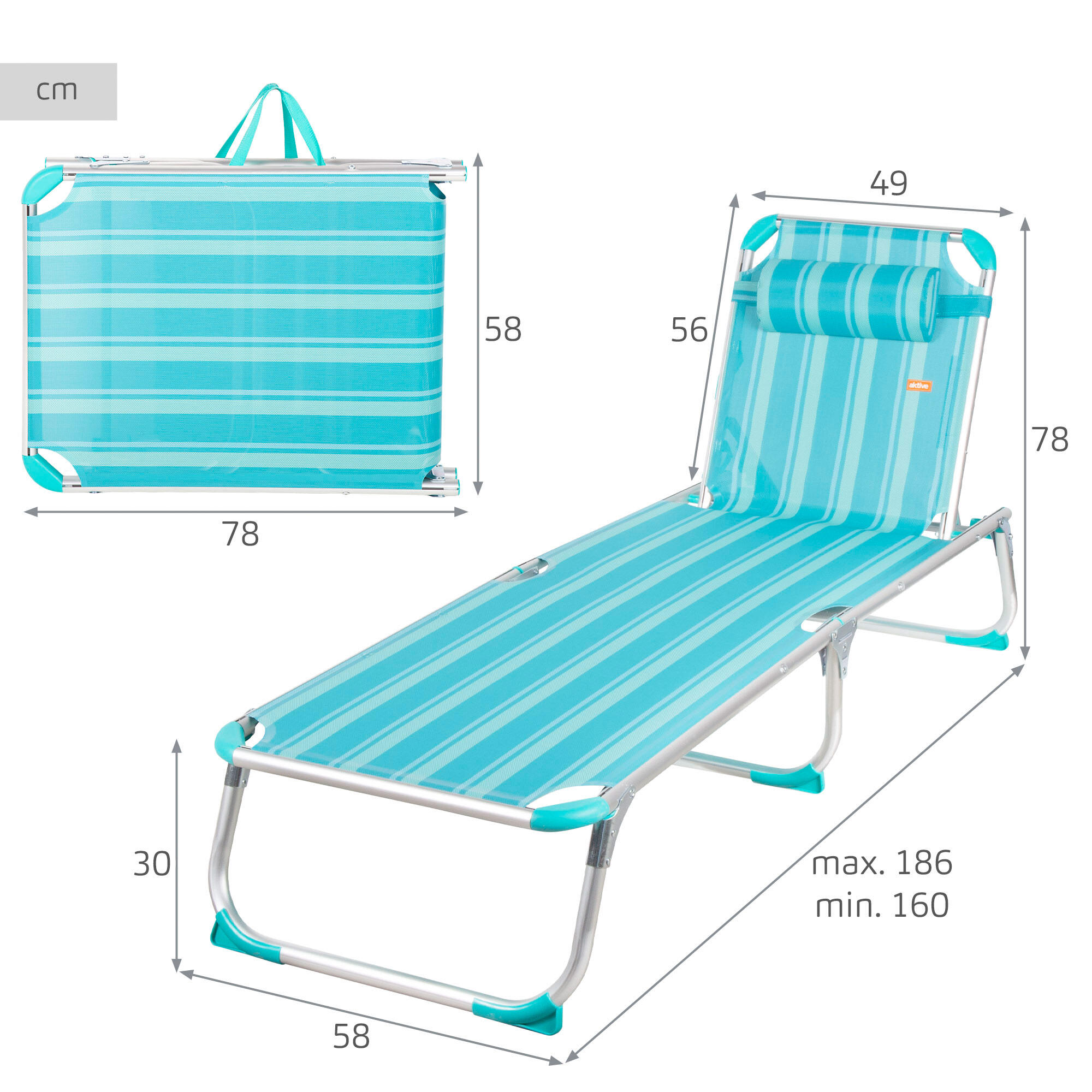 Espreguiçadeira de praia dobrável Aktive 186x49x30 cm máx. 110 kg 5 posições 4/7