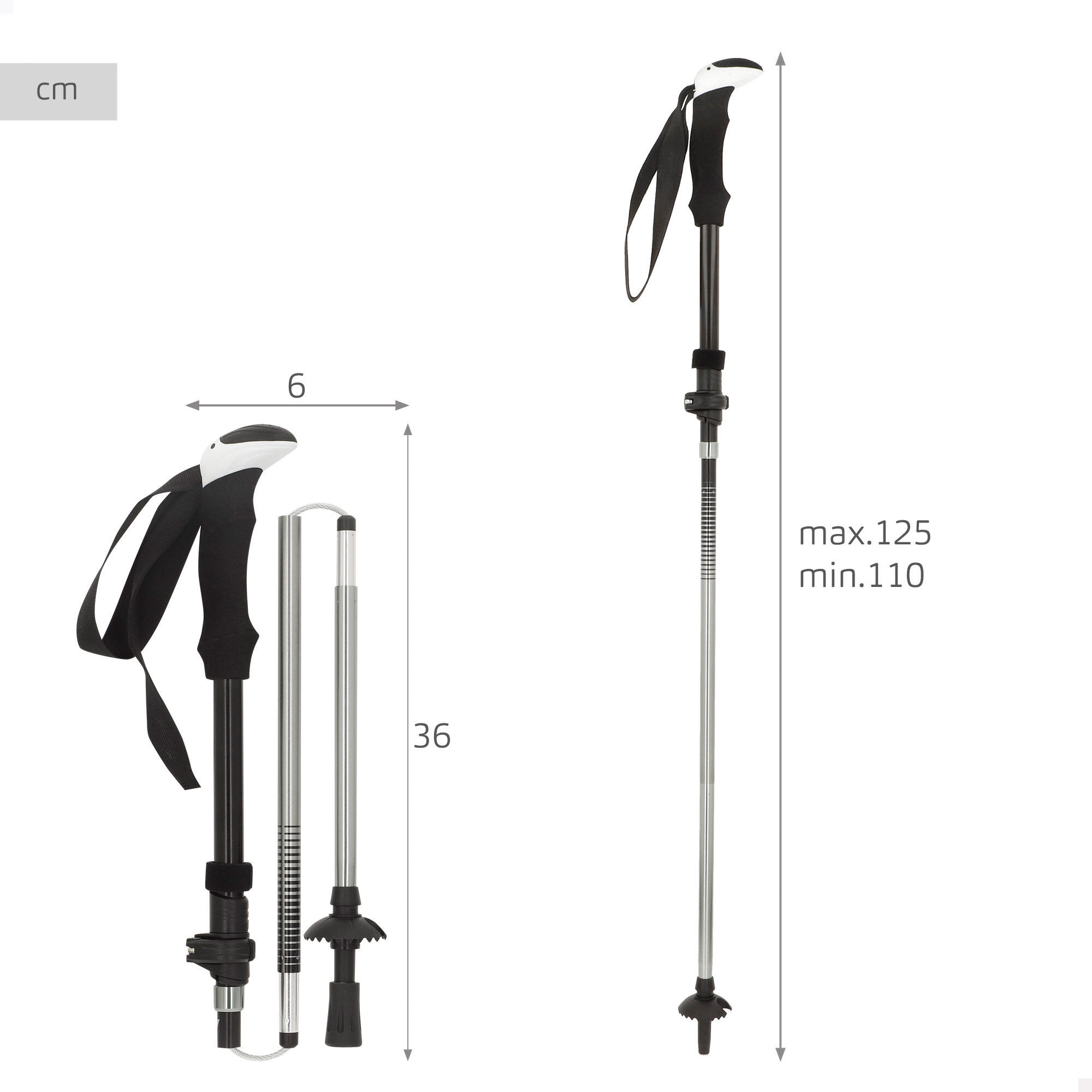 Bastone da trekking ultraleggero estensibile da 107 a 125 cm in alluminio 4/7
