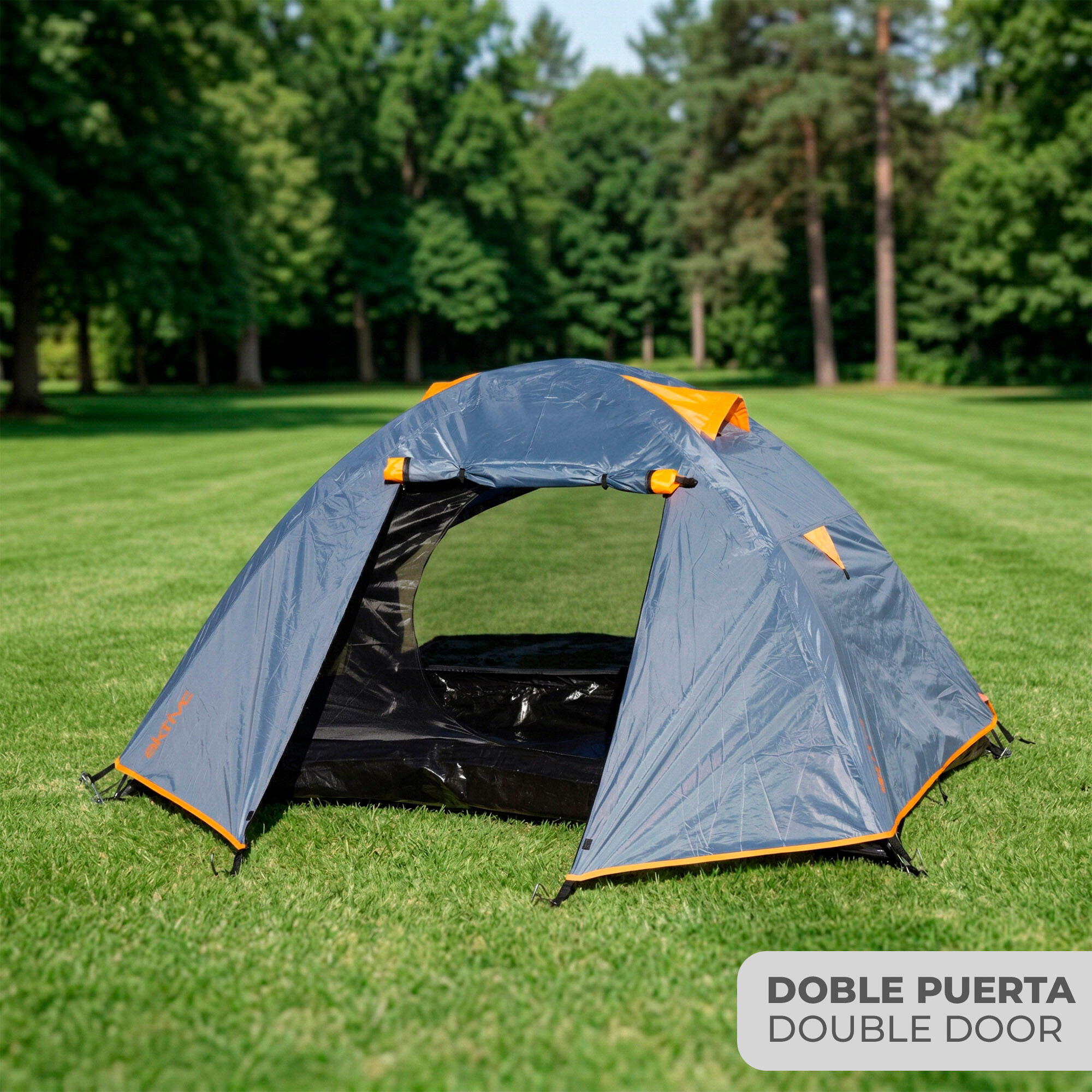 Tenda para 2 pessoas com dimensões de 140x210x110 cm, com mosquiteiro, cinza 2/7