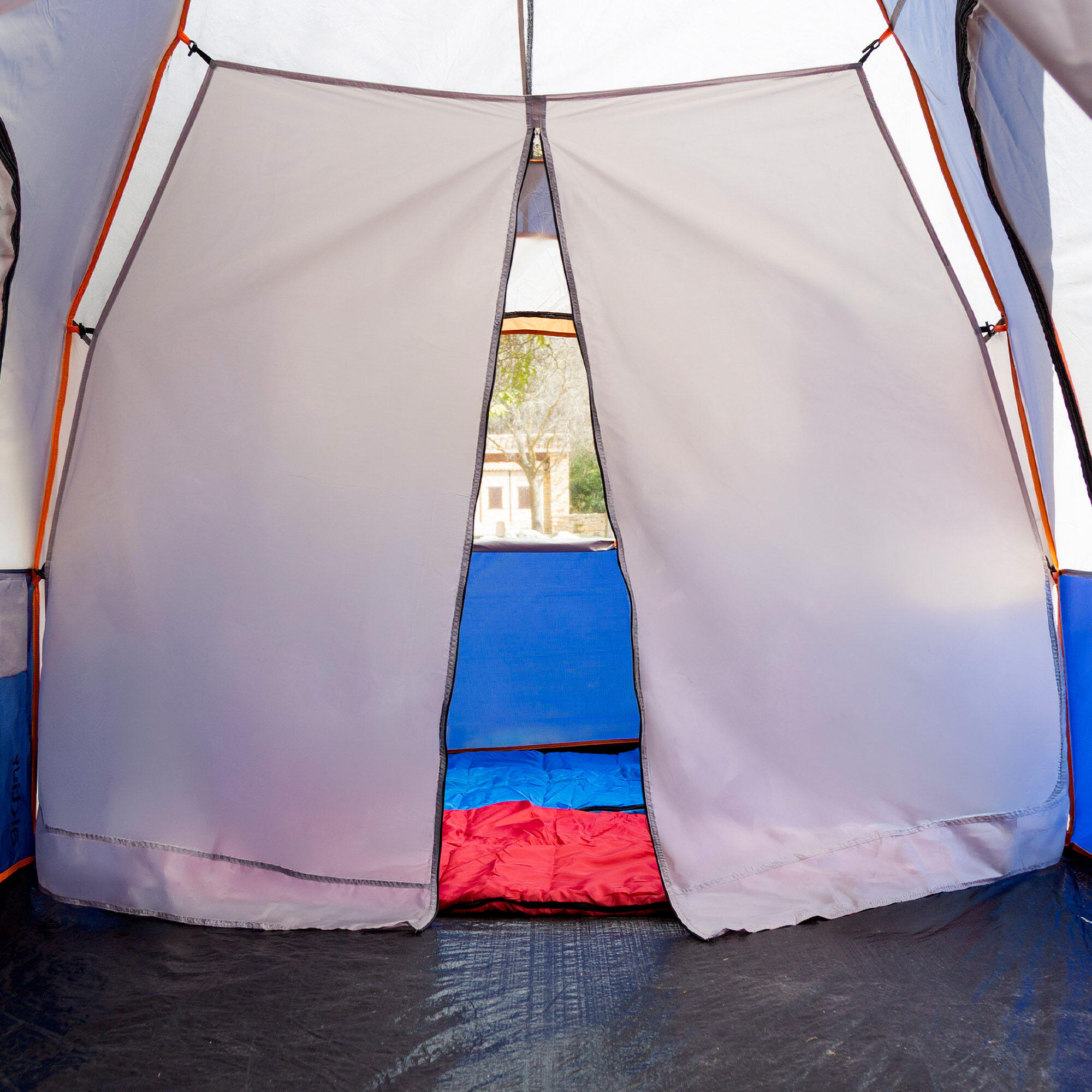 Tenda para 6 pessoas com 3 quartos, 455x220x190 cm, cinza e azul. 5/7