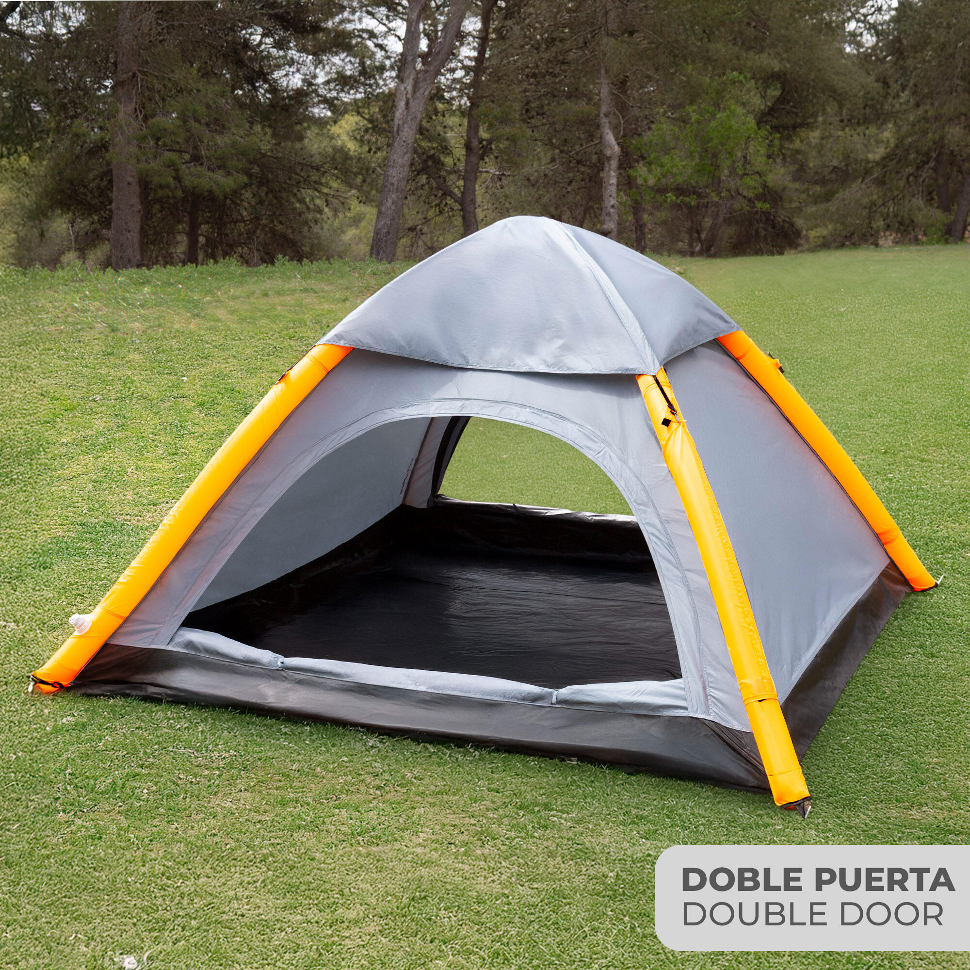 Tente gonflable 2 personnes UV50, 210x210x135 cm, grise. 2/7