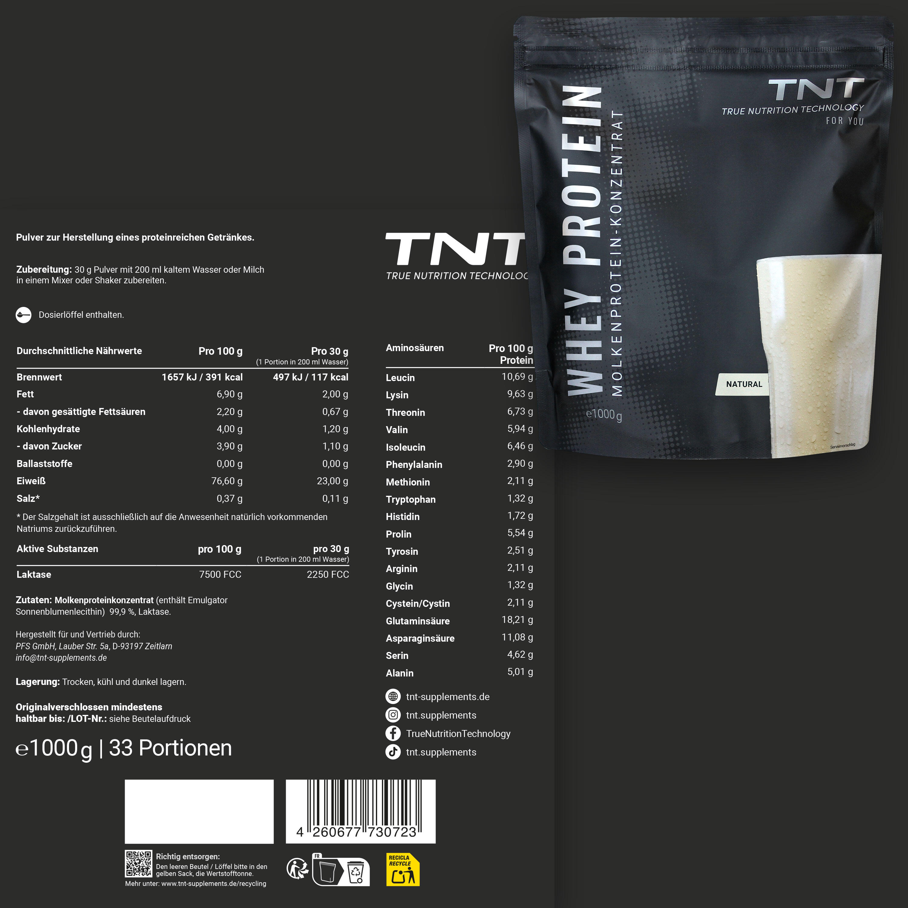 Whey Protein Konzentrat / Eiweißpulver - Natural (1000g) 2/7
