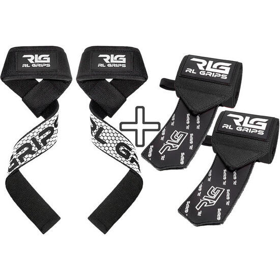 Straps + polsini da palestra RL Grips Bianco e Nero