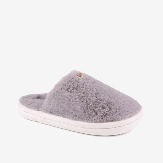 Pantofole invernali da donna grigie con nastro dorato