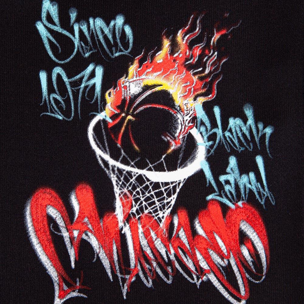 Felpa full zip con cappuccio e maxi stampa graffiti basketball NERO 2/3