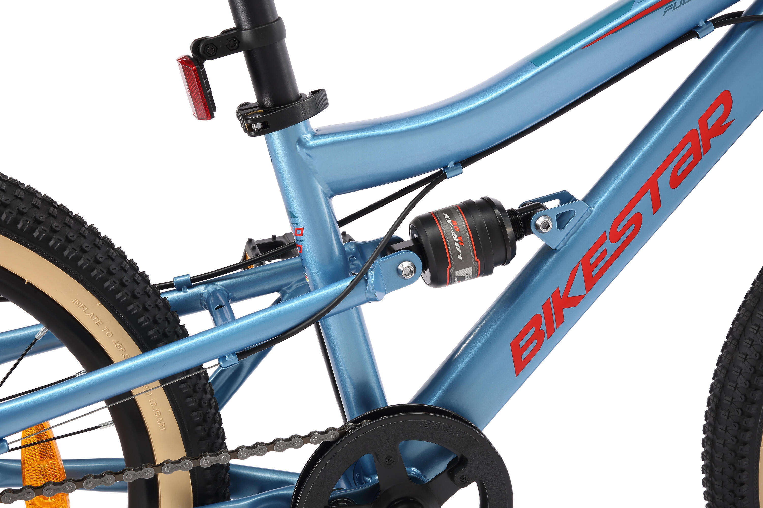 MTB 20" kinderfiets 6 jaar, volledig geveerde, 7 versnellingen, schijfremmen 6/7