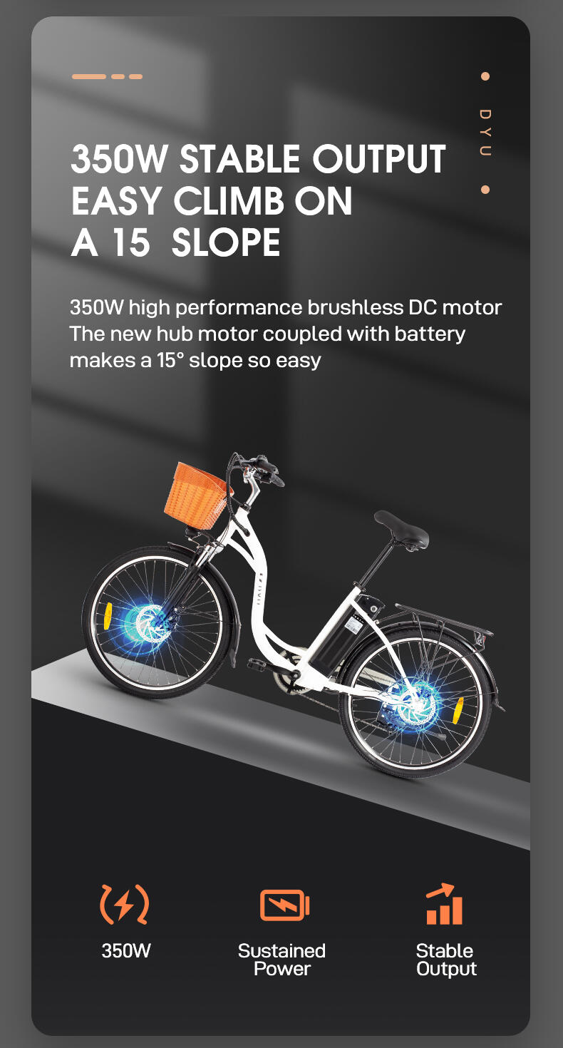 Elektrische fiets voor volwassenen DYU C6 batterij 36V 12.5 Ah banden 26 inch 15/15