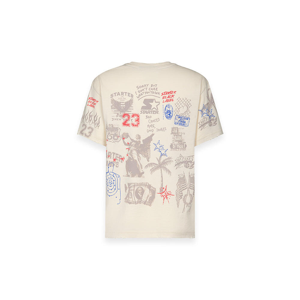 T-shirt con stampa collage all-over e grafiche mixate CREMA 4/4