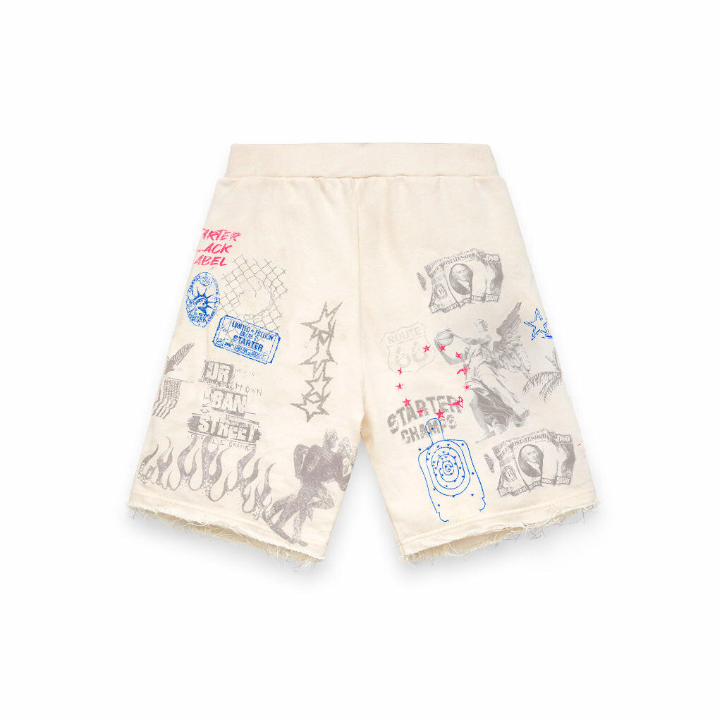Bermuda con stampa collage all-over e grafiche mixate CREMA 2/2