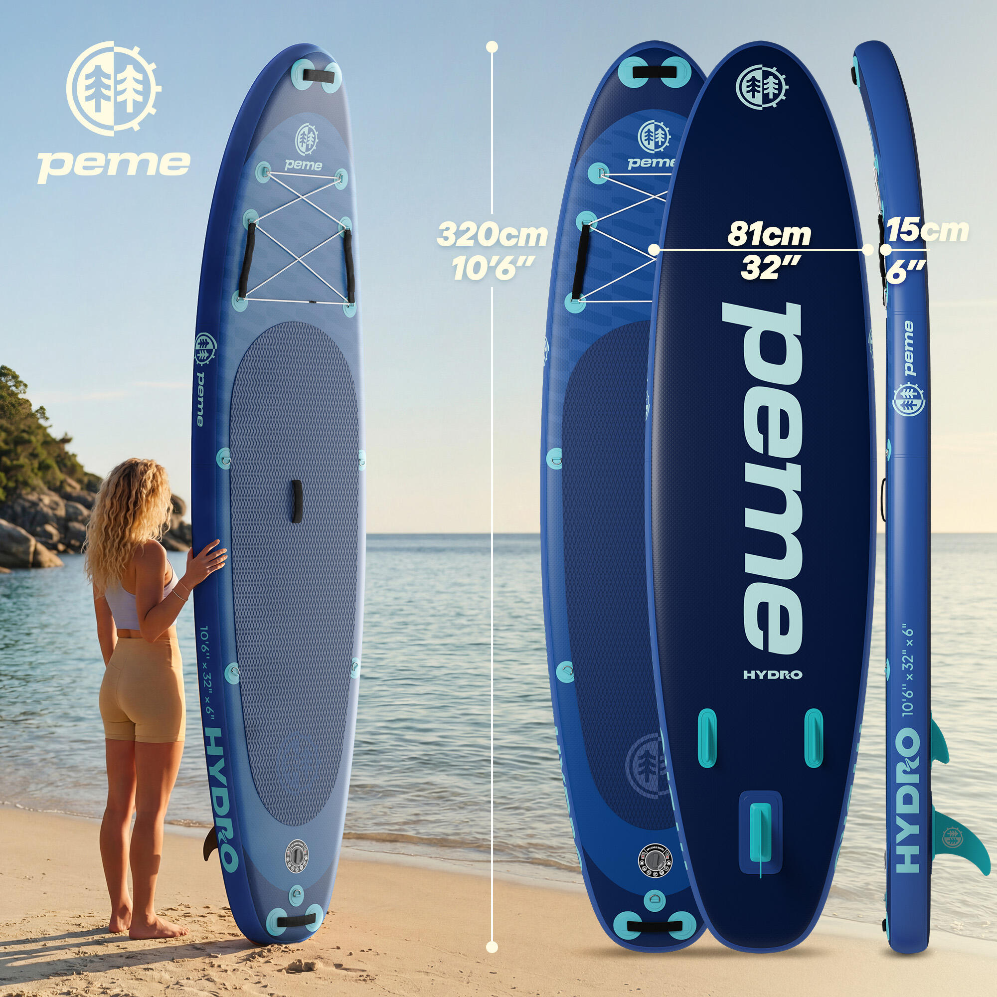 Tavola Pack SUP gonfiabile 10'6 320x81x15 cm touring - stabile per escursioni 2/7