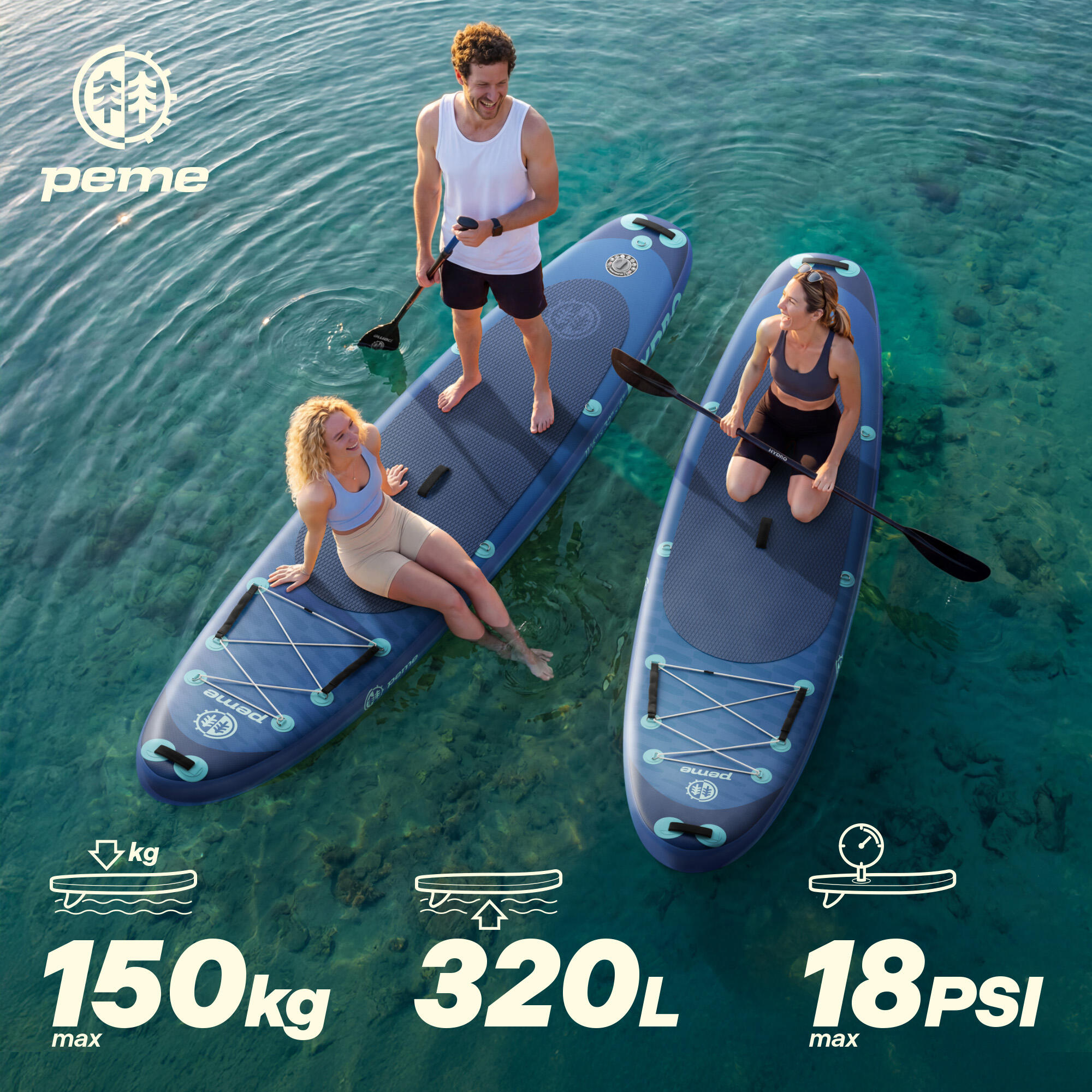 Tavola Pack SUP gonfiabile 10'6 320x81x15 cm touring - stabile per escursioni 3/7