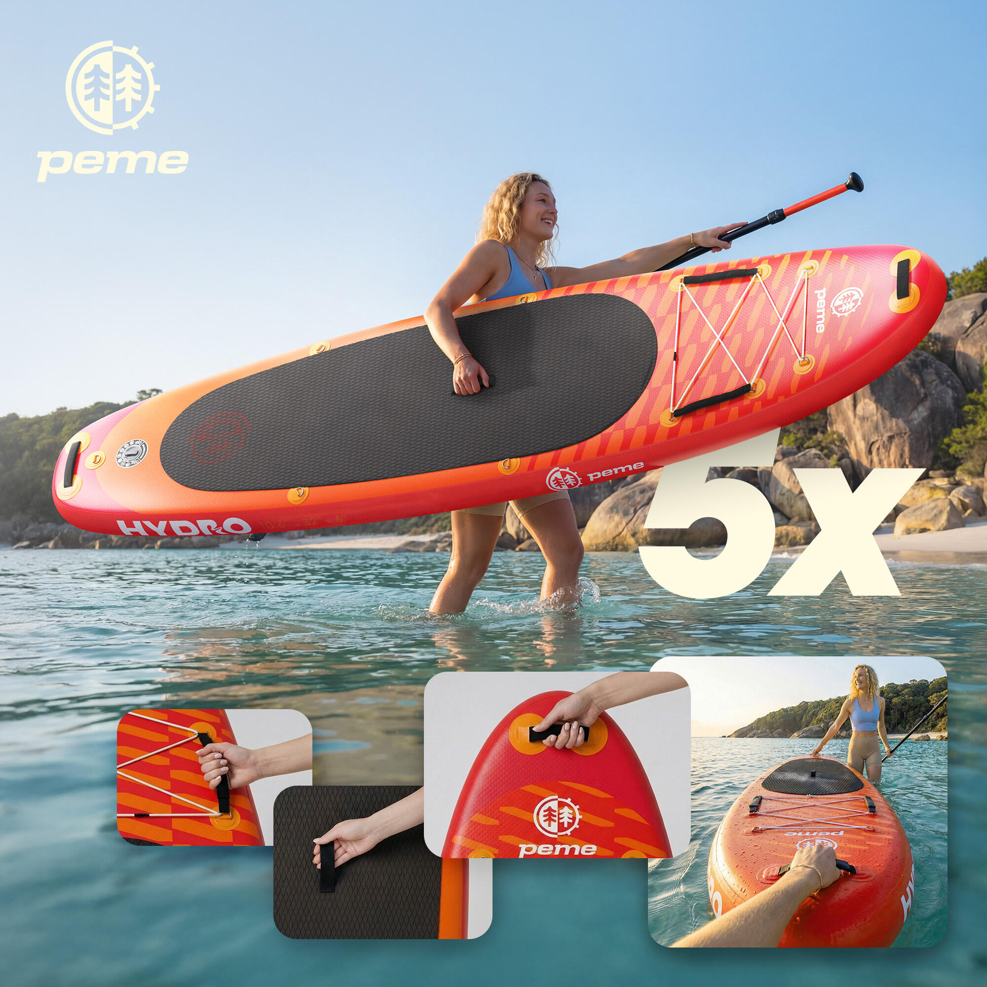 Aufblasbares Set SUP-Board 10'6 320x81x15 cm Touring, Stabilität 5/7