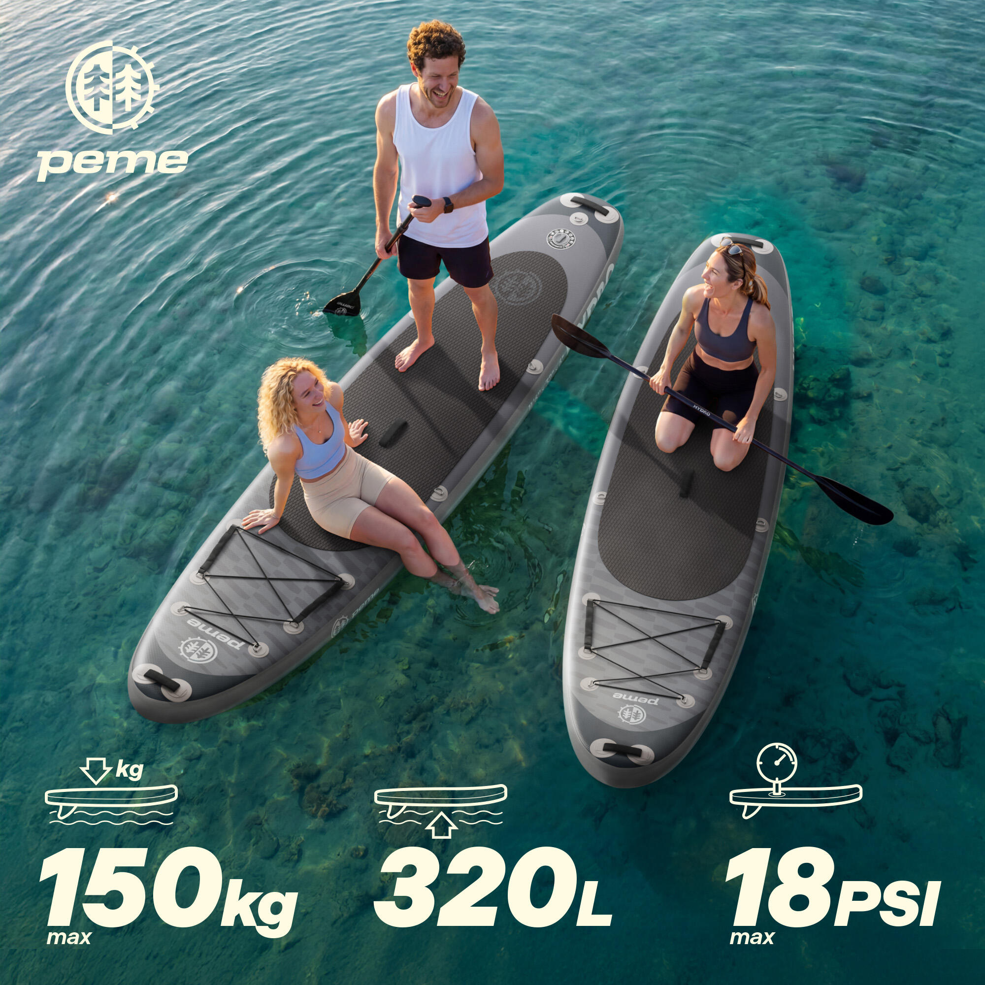 Pack Stand up paddle gonflable 10'6 320x81x15 cm - touring, stable, 2 personnes 3/7