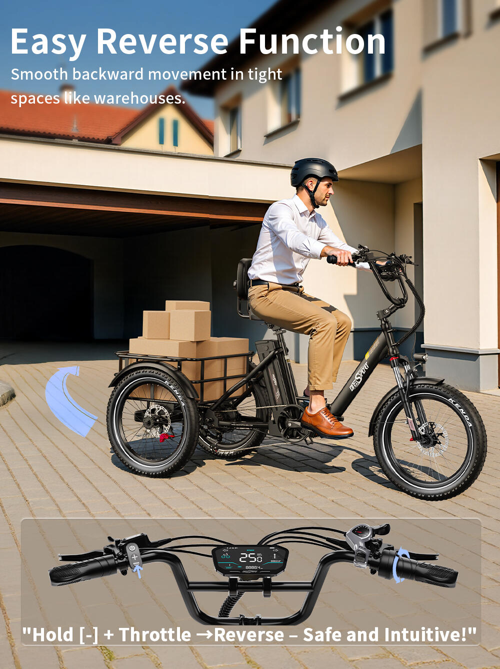 Triciclo eléctrico de carga ONESPORT OT30 PRO con neumáticos anchos de 20 pulgad 5/7
