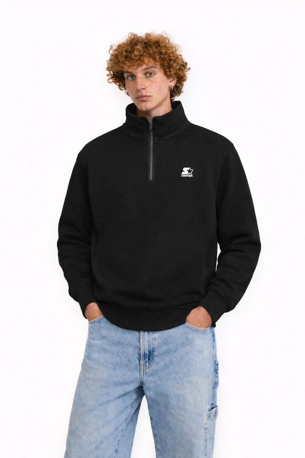 Felpa con collo alto e  mezza zip frontale NERO 2/2