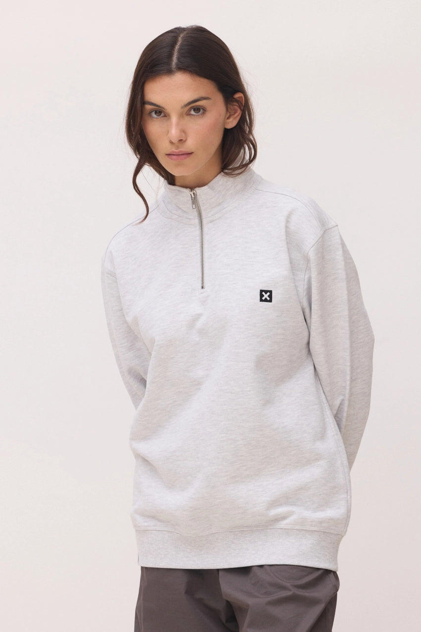 Sudadera Half Zip Blue Banana Light Grey Melange de Algodón 100% Orgánico 4/7