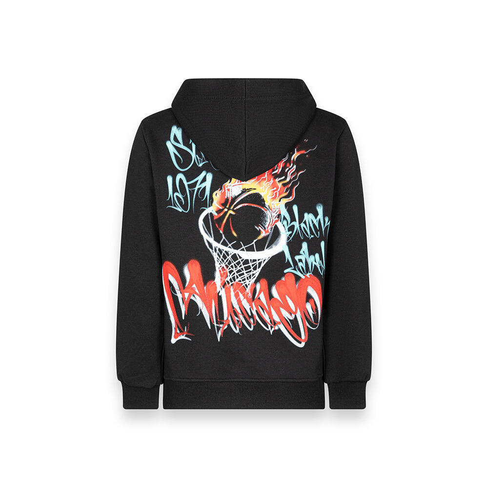 Felpa full zip con cappuccio e maxi stampa graffiti basketball NERO 3/3
