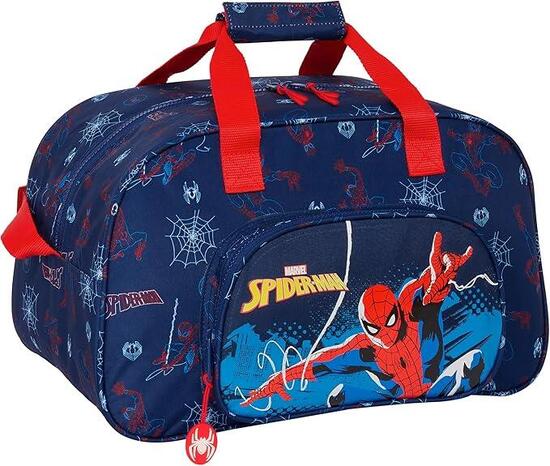 Spiderman Kinder-Sporttasche mit verstellbarem Schultergurt und Tasche – Blau