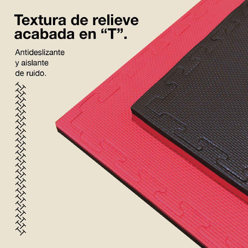 JOWY Tatami Puzzle 2,5cm 100x100cm – Superficie T, reversible Negro/Rojo 4/6
