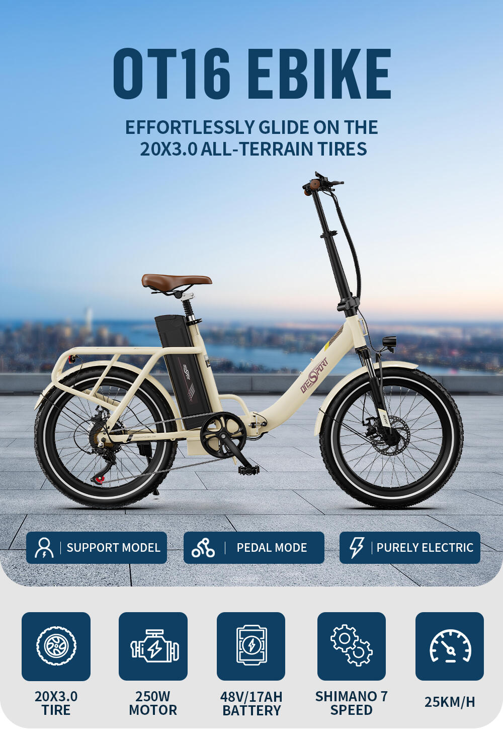 Elektrofahrrad für Erwachsene ONESPORT OT16-2, 48V 17Ah-Akku 8/15