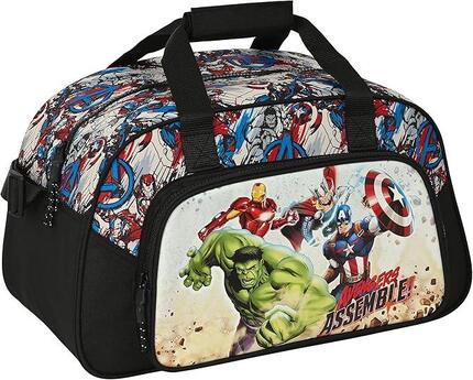 Avengers Kinder-Sporttasche mit verstellbarem Schultergurt und Tasche – Schwarz