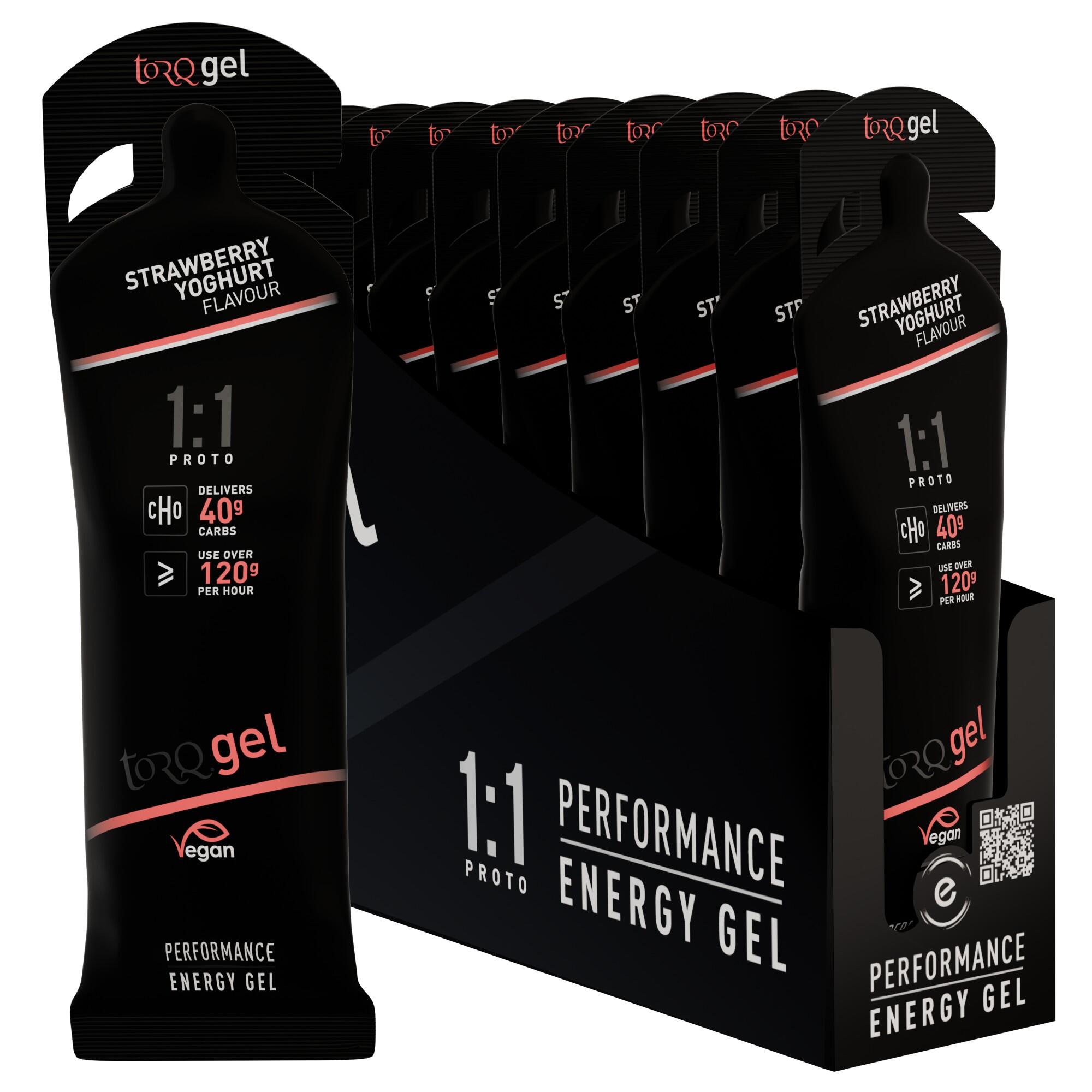 Gel energético 1:1 fresa yogur caja 12 unidades con electrolitos 4/5
