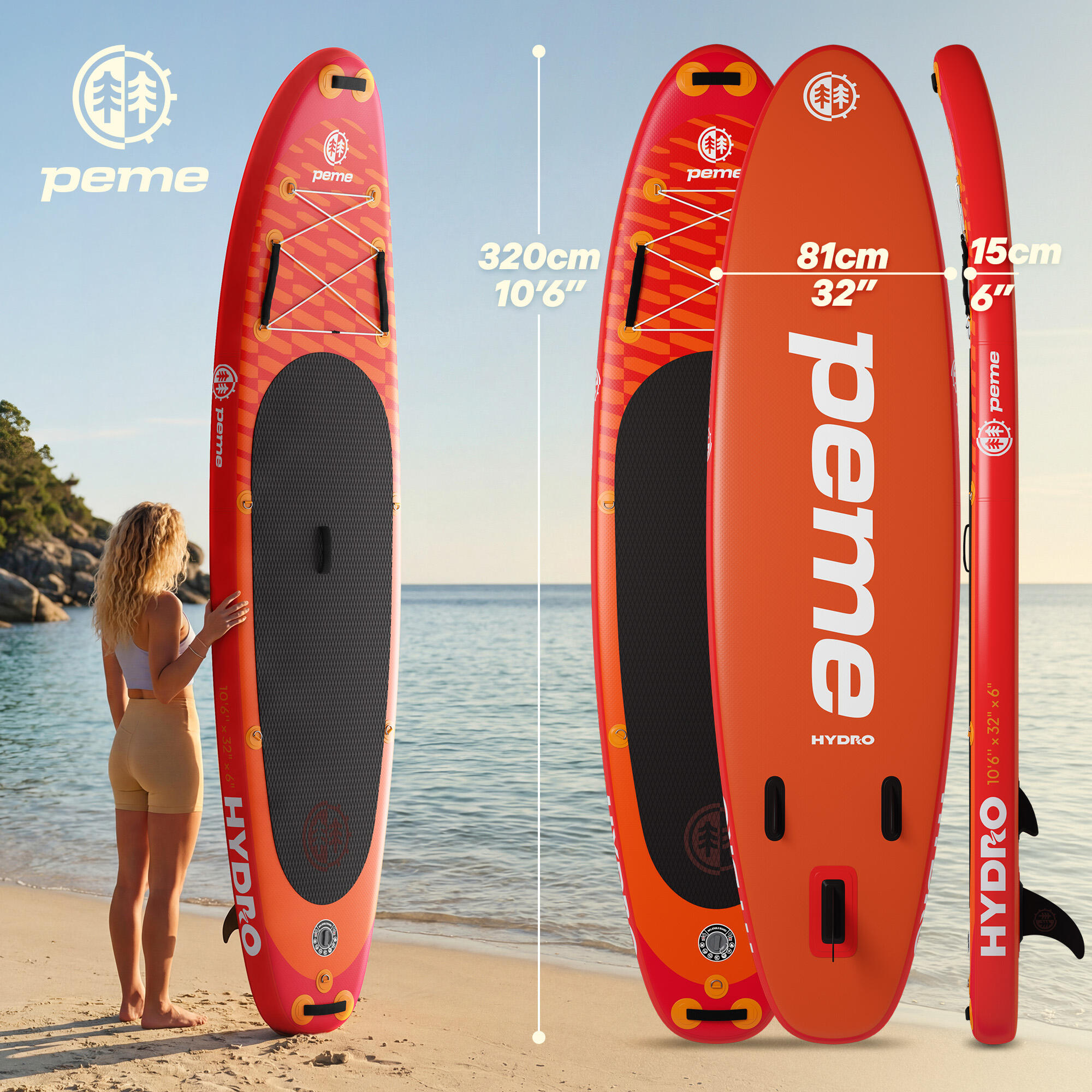 Aufblasbares Set SUP-Board 10'6 320x81x15 cm Touring, Stabilität 2/7