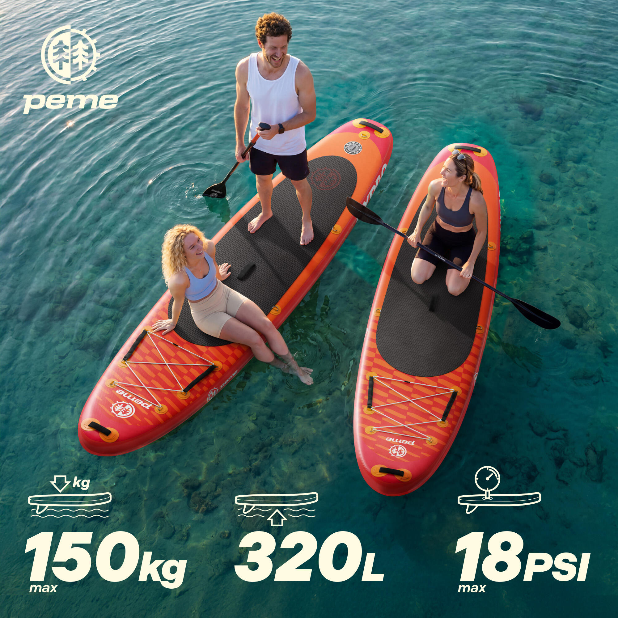 Aufblasbares Set SUP-Board 10'6 320x81x15 cm Touring, Stabilität 3/7