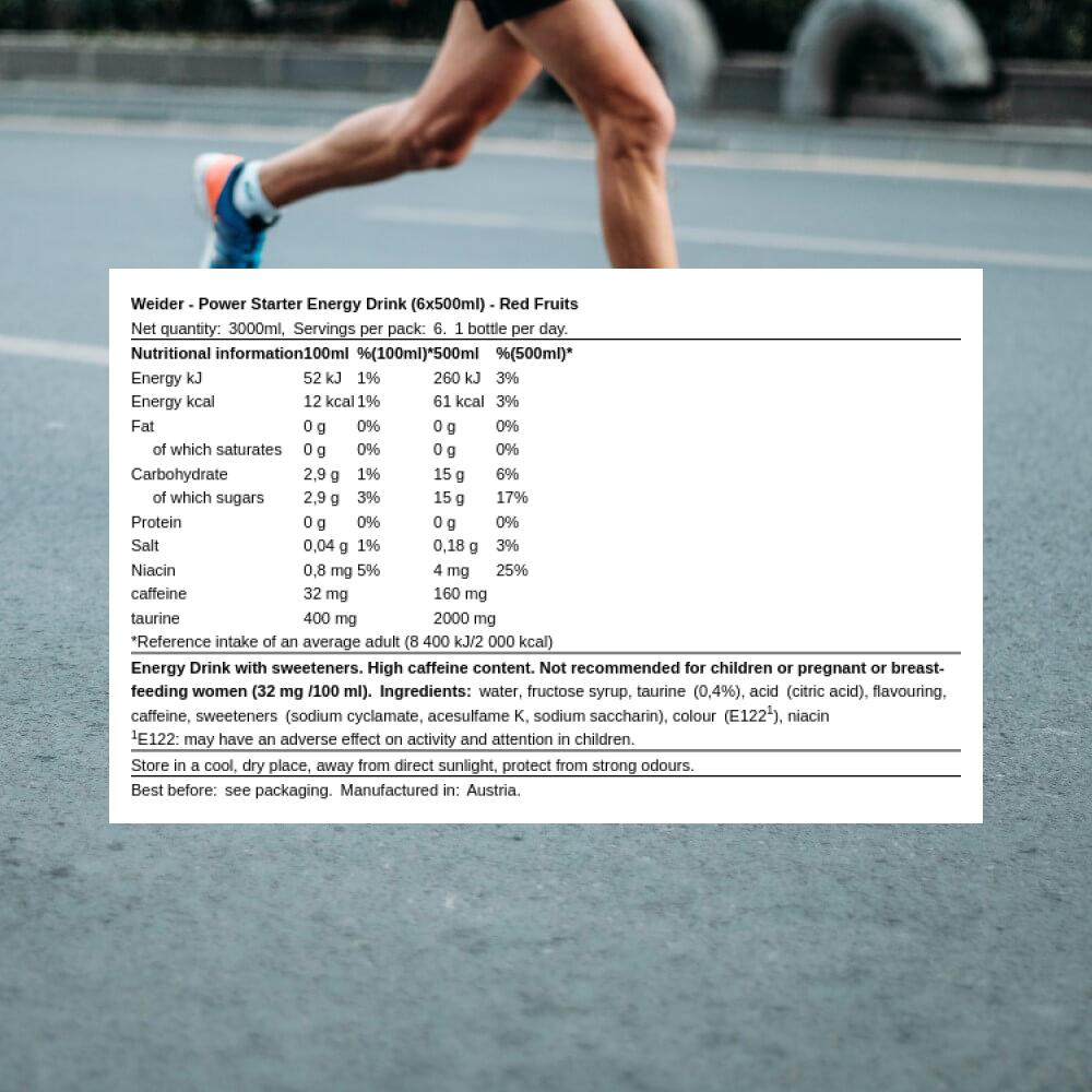 Weider Power Starter Energy Drink (6x500ml) Red Fruits - Énergie et endurance 3/3