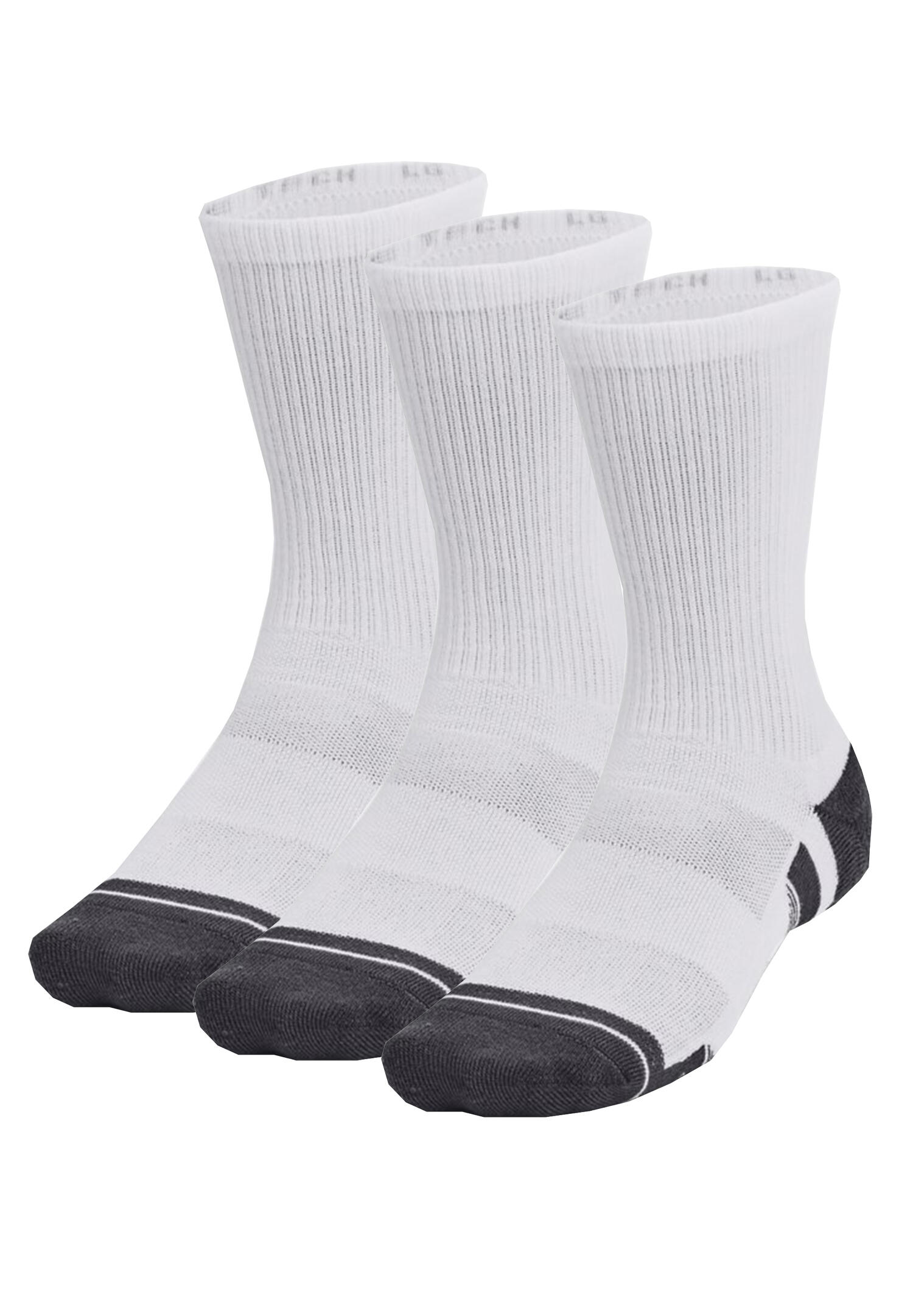 Sosete unisex Under Armour Performance Tech 3-Pack Crew, Alb - Imagine 1