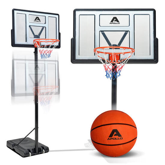 Panier de basket Apollo – réglable, avec roulettes, ballon et pompe