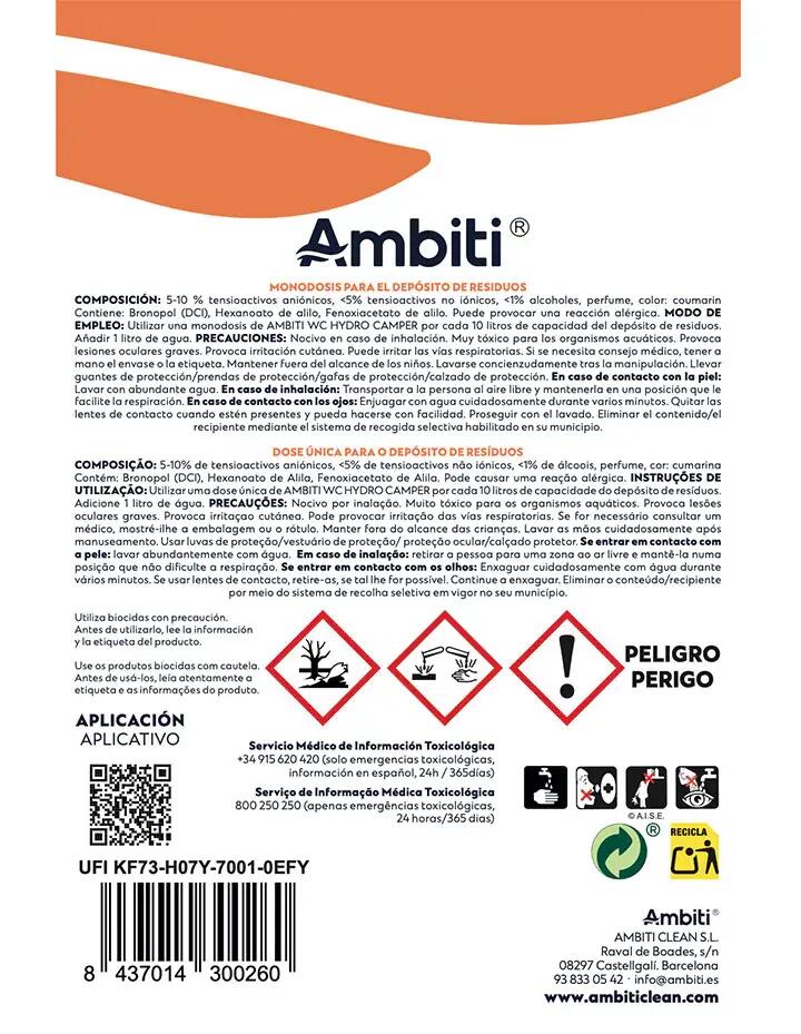 Ambiti WC Hydro Camper, 20 monodosis de 10 g para WC químico 10/12 L. 2/2