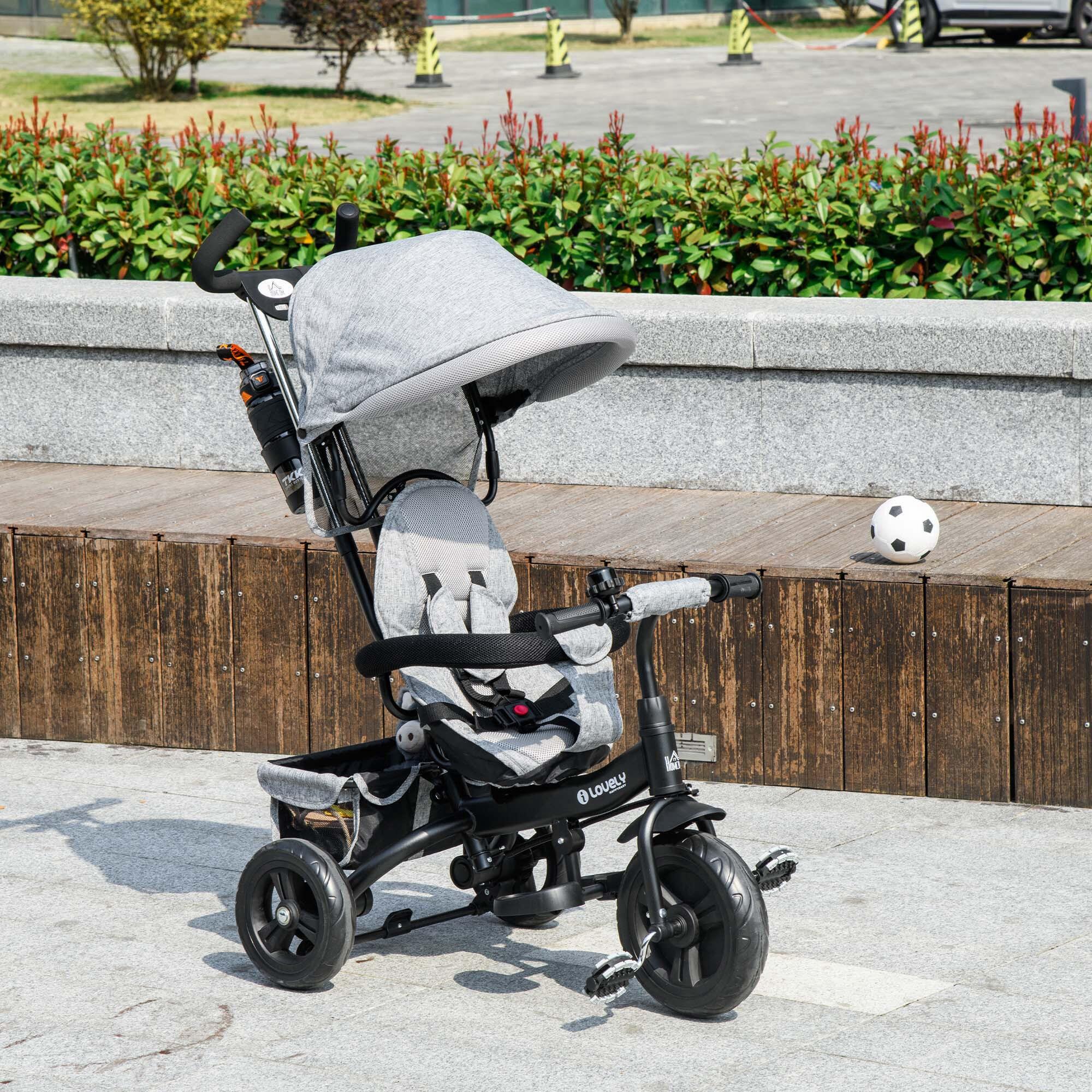 Triciclo para bebés 95x50x106 cm cinzento HOMCOM 2/7