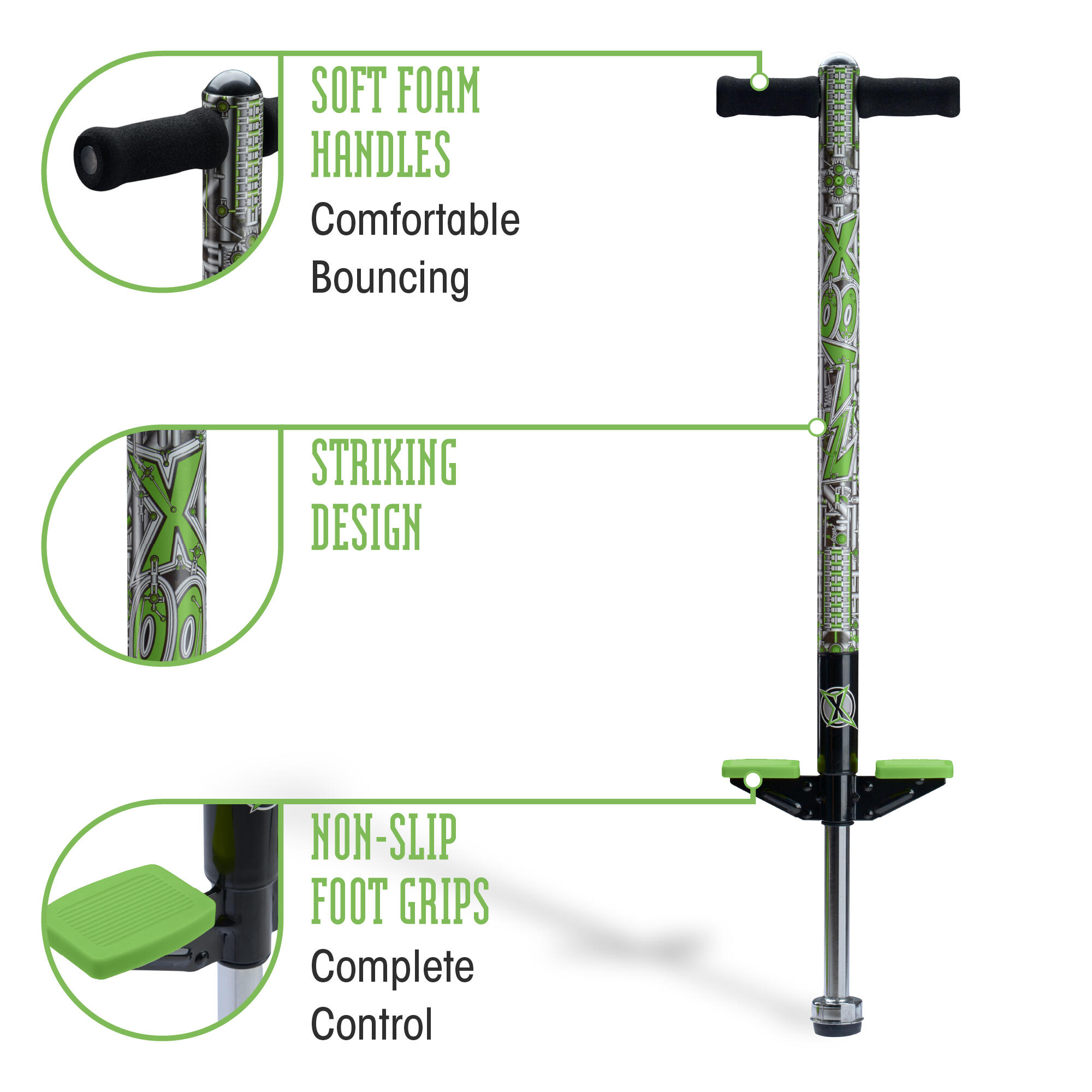Xootz Pogo Stick, Industrial Design for Kids, Soft Foam Handlebars, Black/Green 6/6