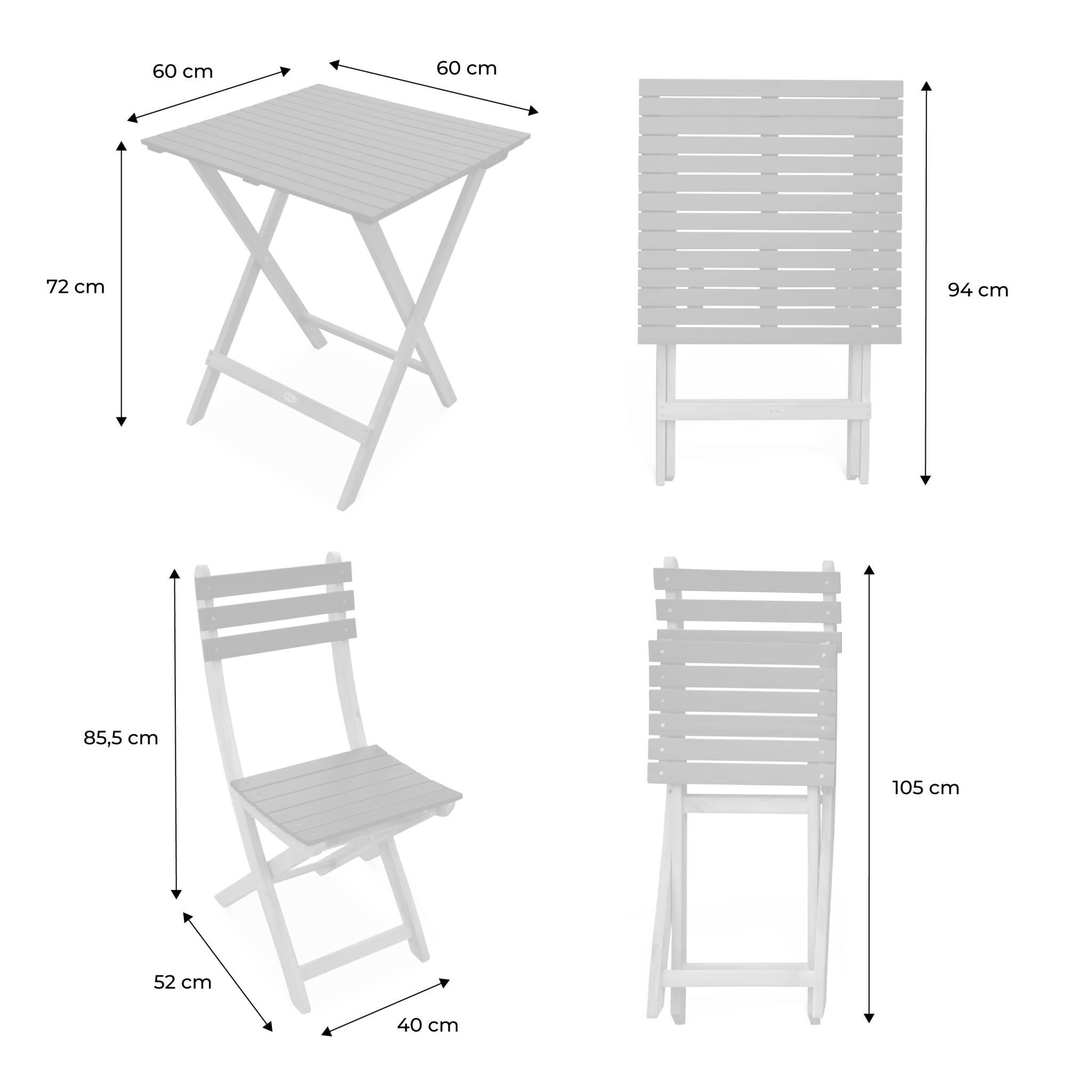 Mesa de jardín de madera de acacia con 2 sillas plegables, Terracota 4/5
