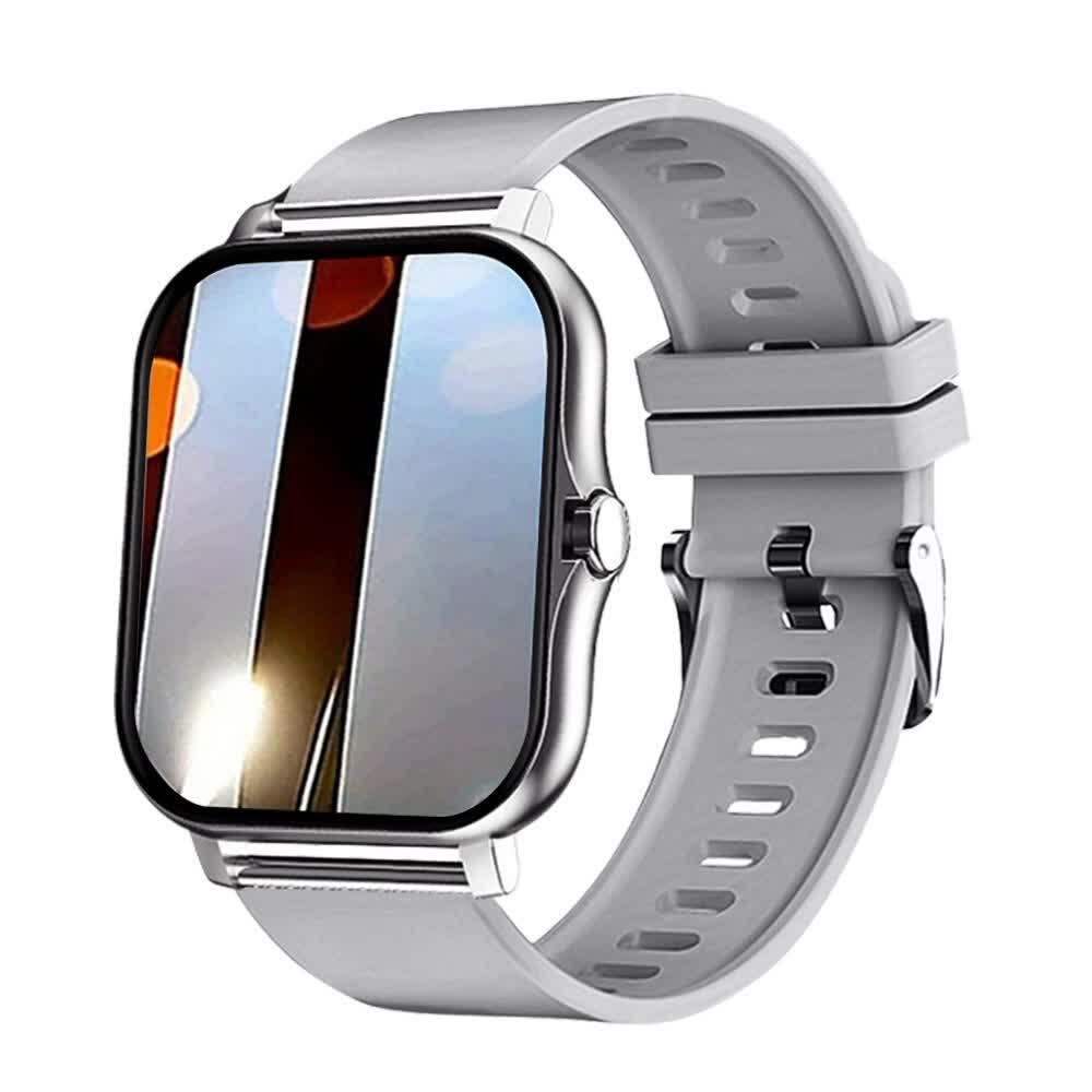 Single Silicone Strap Silver Smart Fitness Watch with Large Display