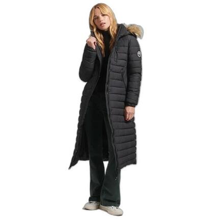 Lange, leichte Daunenjacke mit Kapuze und Kunstpelz, Damen Superdry