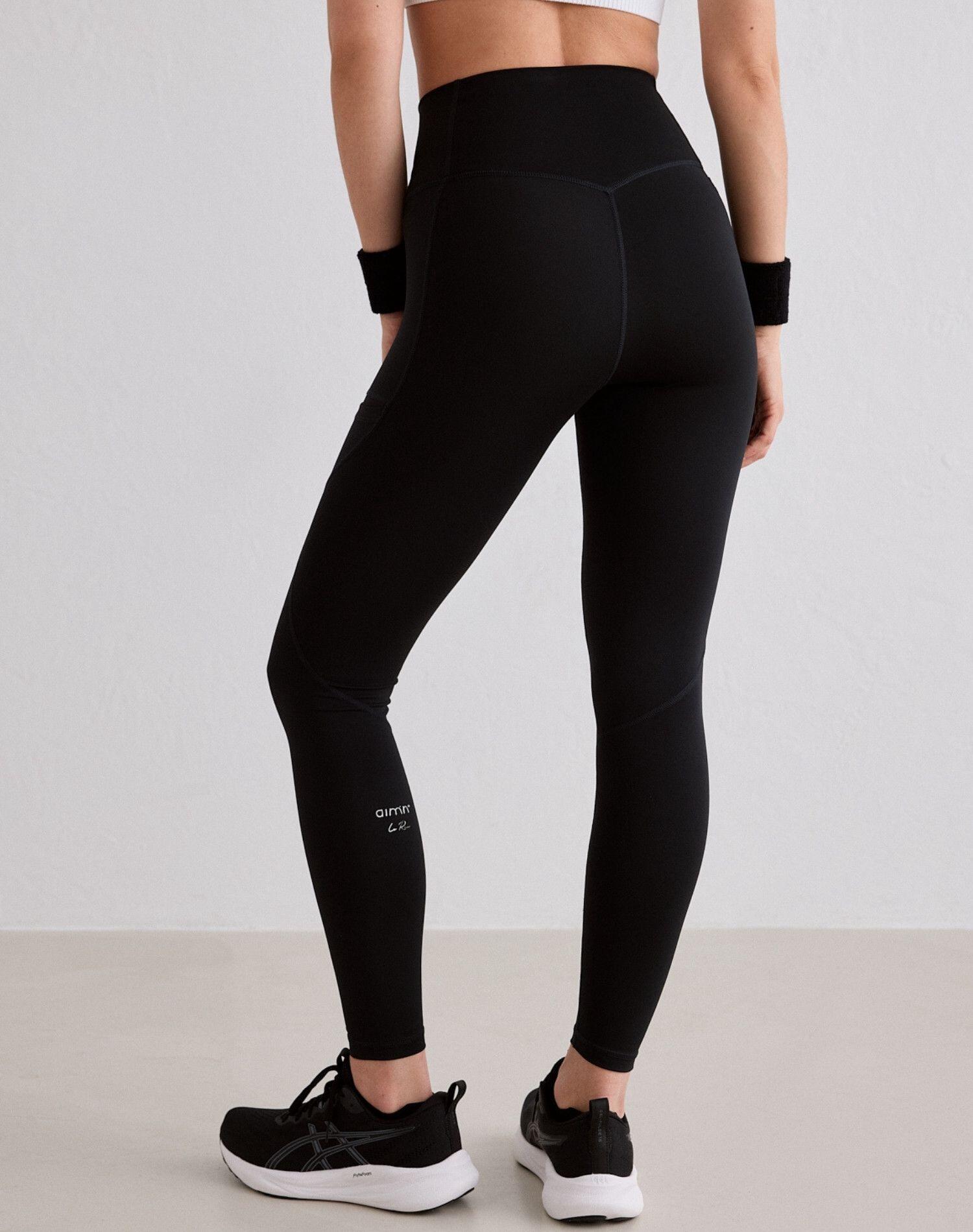 Mallas Mujer Cintura Alta Elásticas Recicladas Con Bolsillos Squat Proof Negro 2/6