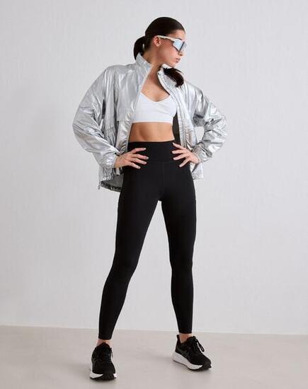 Damen Laufleggings mit Taschen Hohe Taille Kniebeugensicher Schwarz