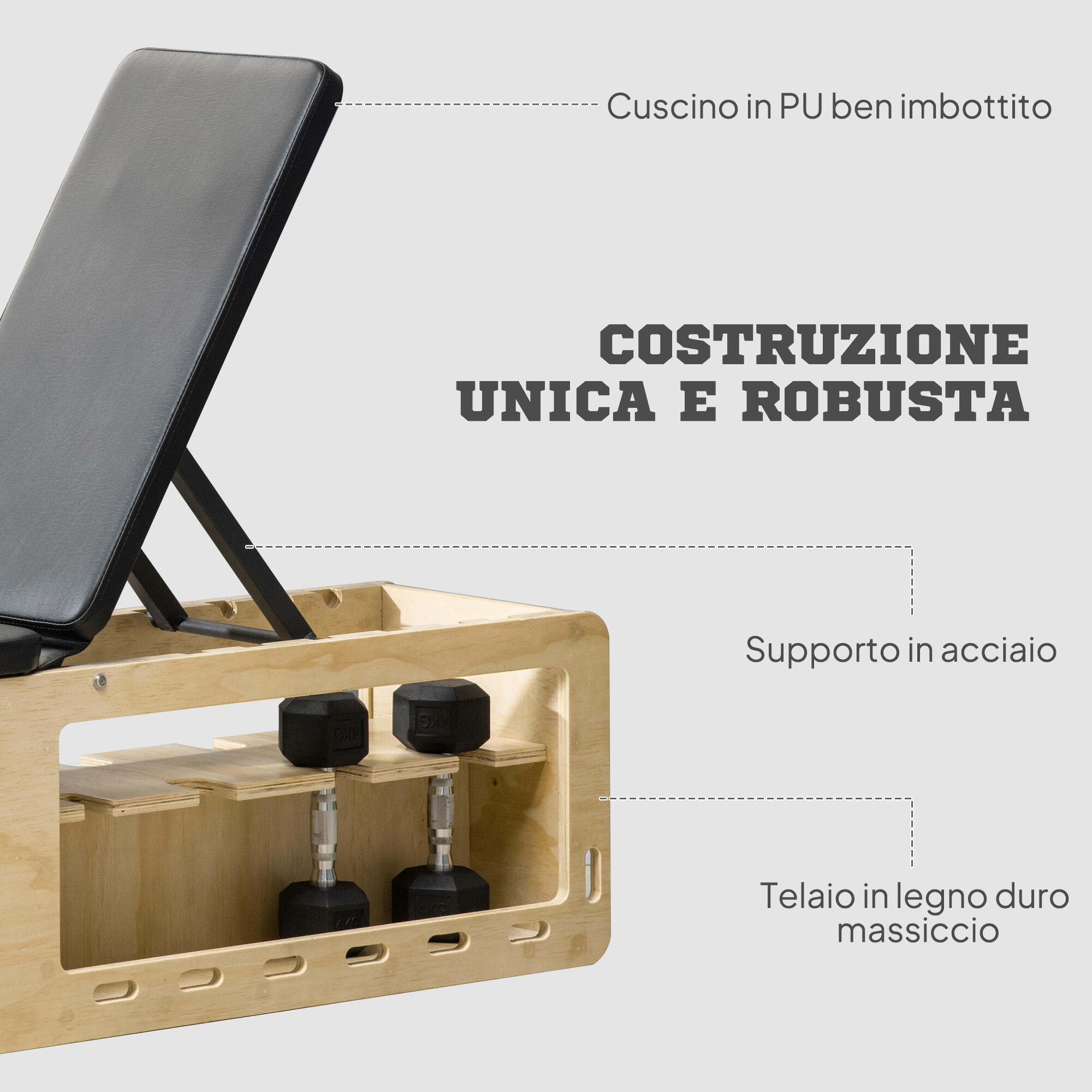 HOMCOM Panca Multifunzione Inclinabile con Porta Pesi e Vano Contenitore 7/8