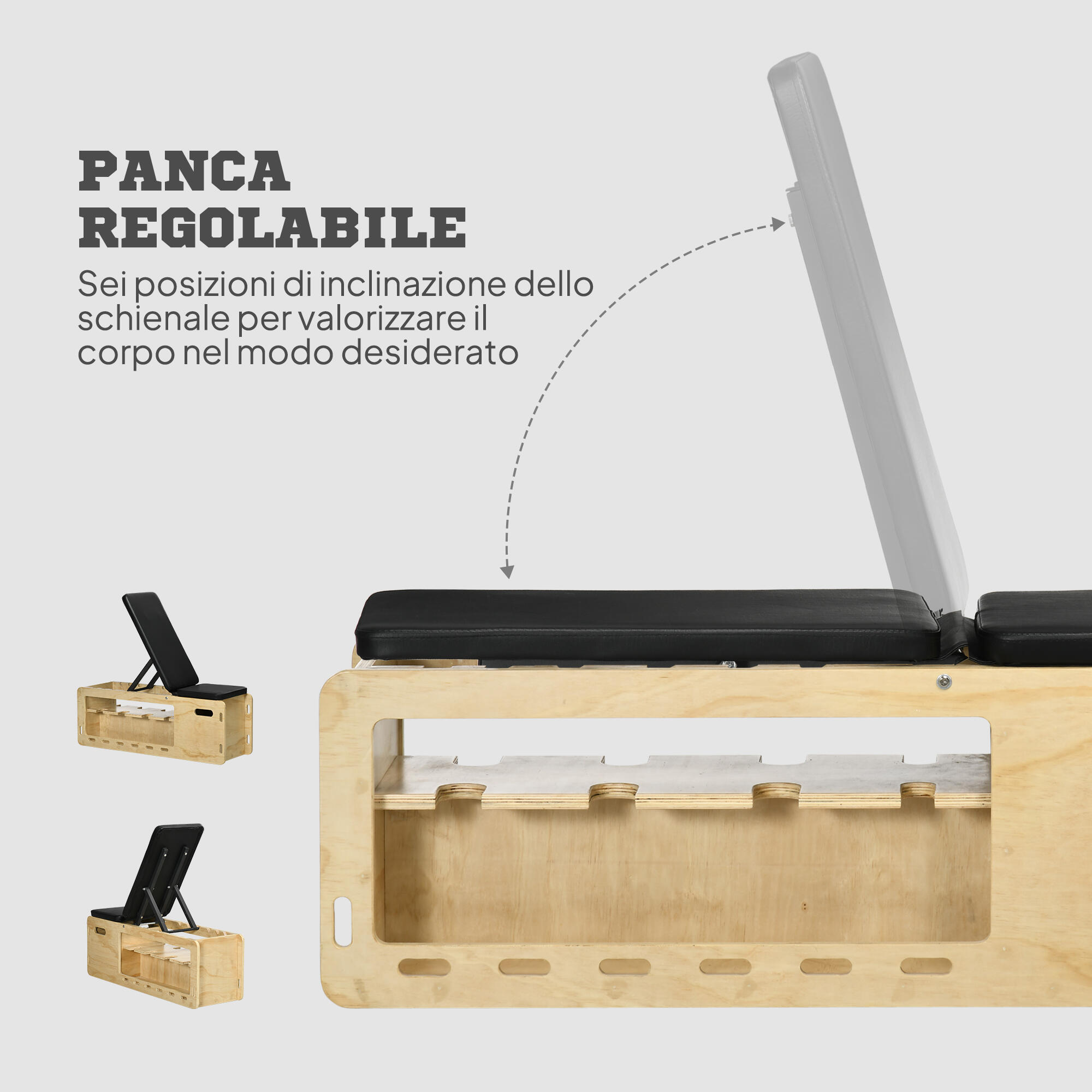 HOMCOM Panca Multifunzione Inclinabile con Porta Pesi e Vano Contenitore 5/8